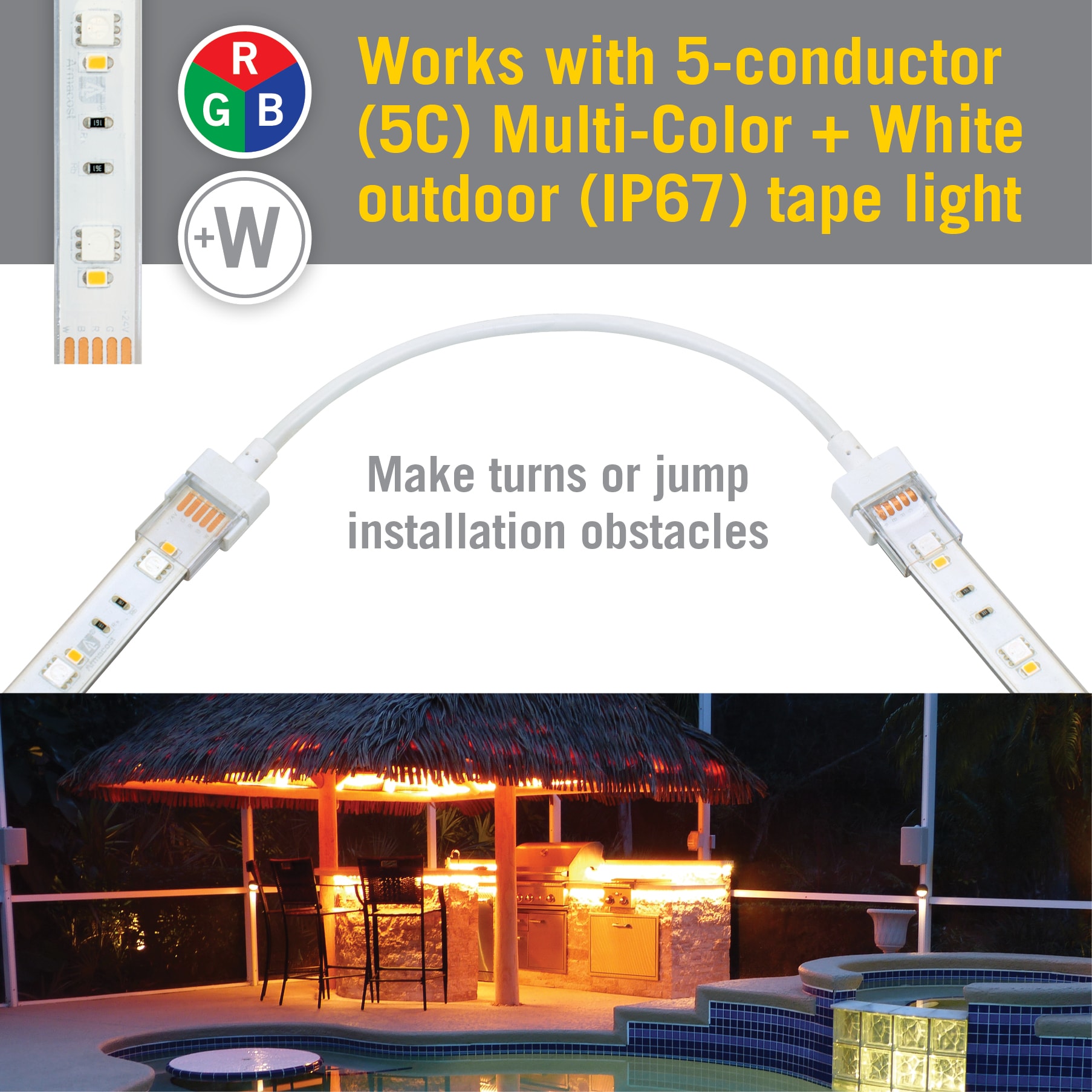 6-Inch White RGBW LED Strip Light Connectors, 2-Pack
