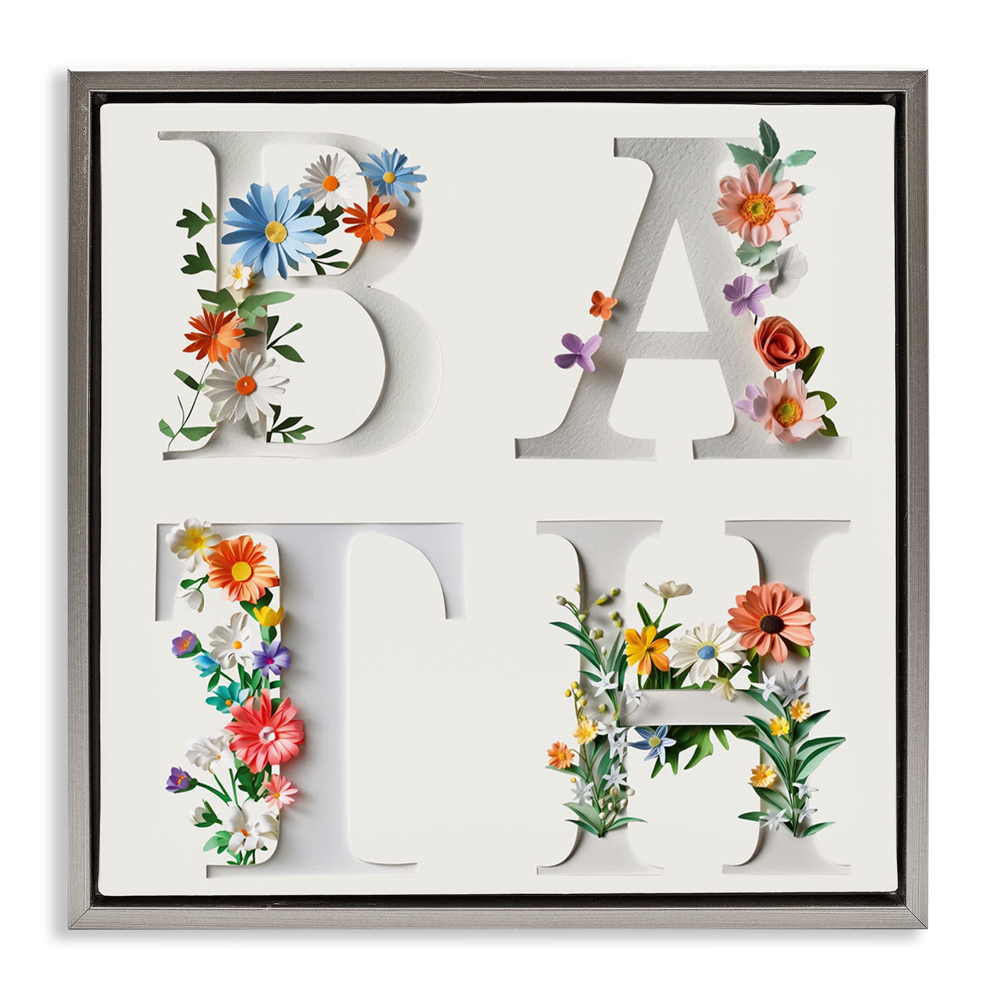 Stupell Industries BT-969-FFL-17X17 Floral Bath Typography Floating Frame design by Susan Arnot