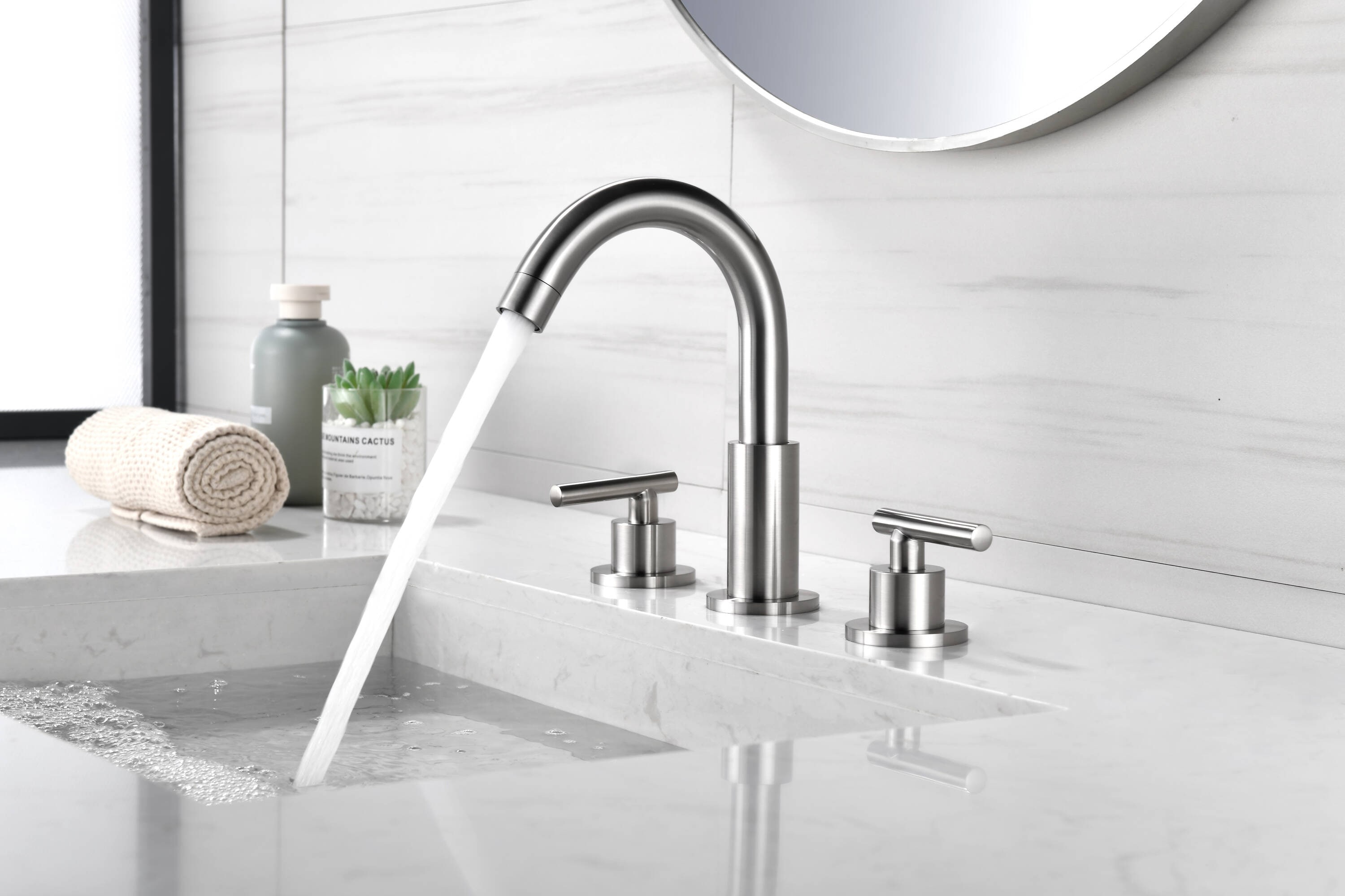 Royal Guard LBSFJK0273 Brushed Nickel Widespread 2-handle WaterSense Mid-arc Commercial/Residential Handle Bathroom Sink Faucet with Drain