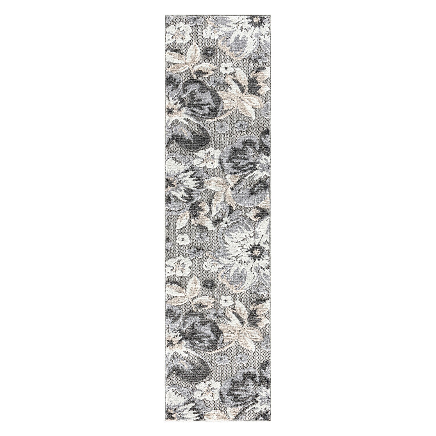 World Rug Gallery 5566GRAY2X7 2 x 7 (ft) Loomed Polypropylene Gray Rectangular Indoor/Outdoor Floral/Botanical Area rug