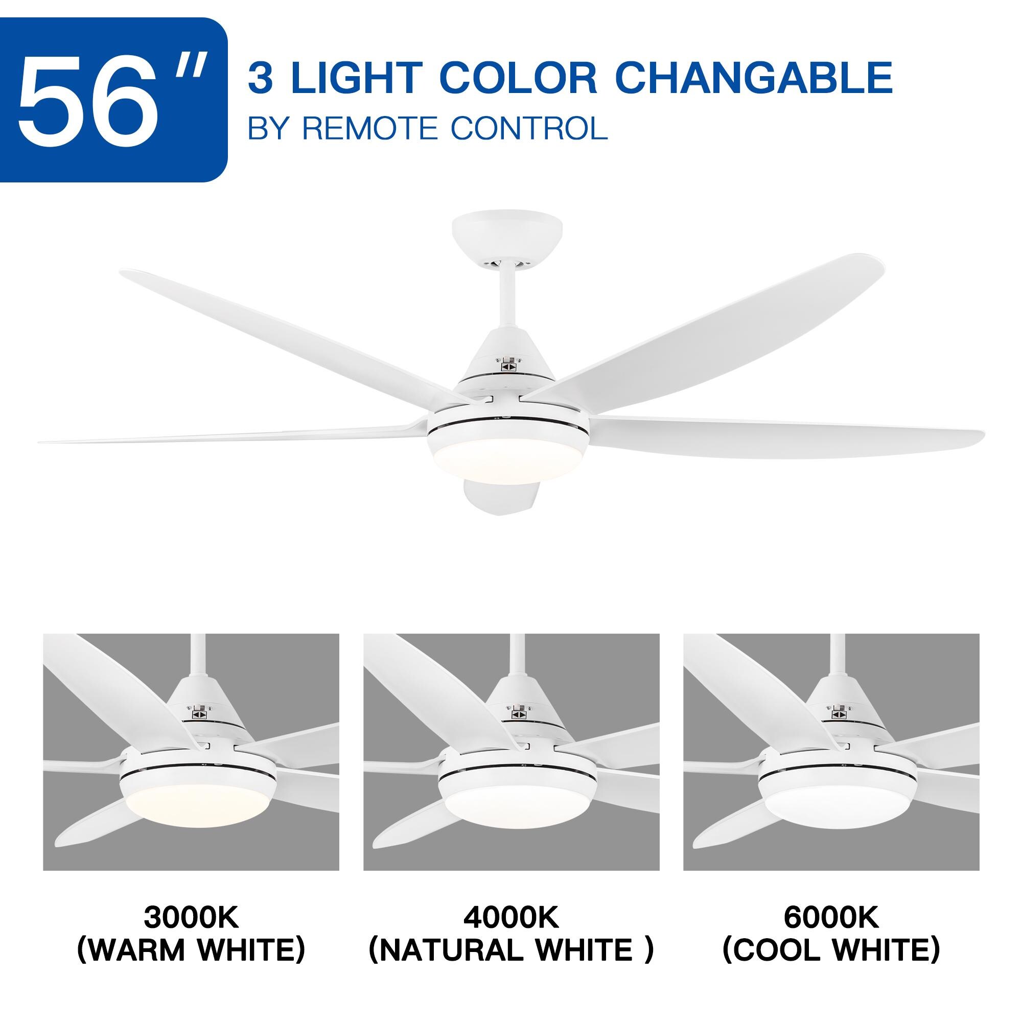 Bayfeve Adjustable 56-in White Color-changing Integrated LED Indoor ...