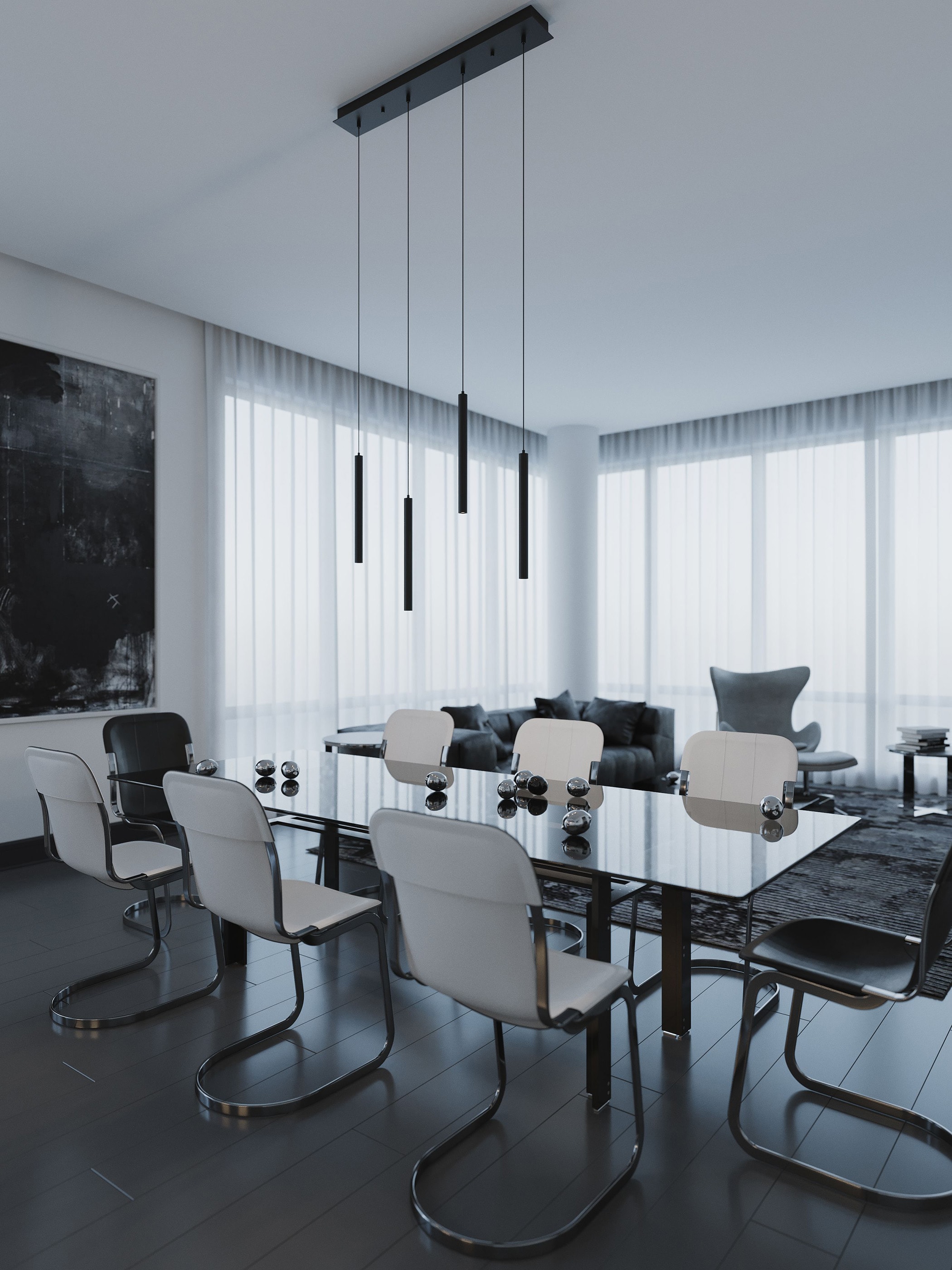 Eli Modern LED Linear Pendant Light in Satin Nickel and Glass
