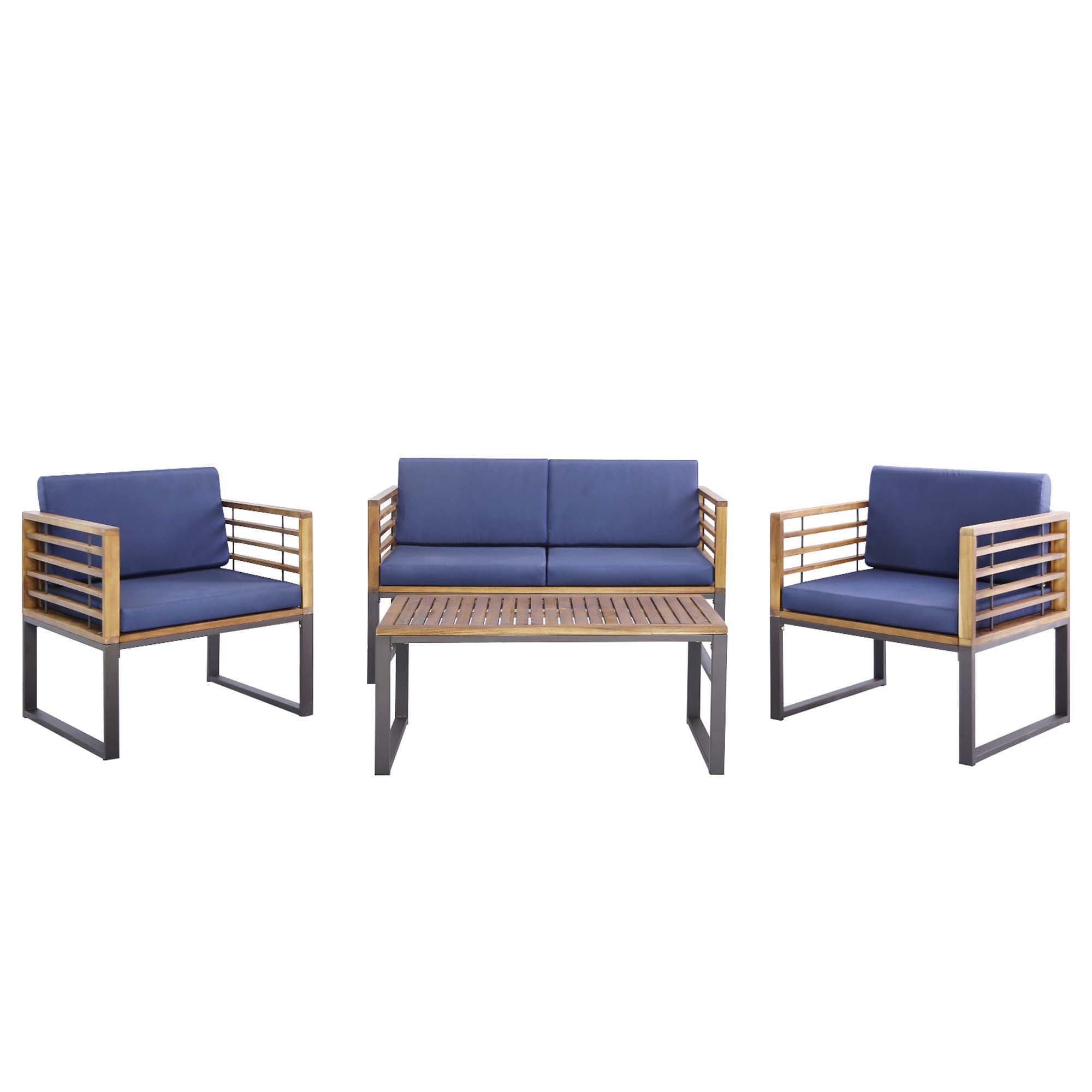 Costway HW71003NY+ 4 -Piece Patio Conversation Set with Blue Cushions