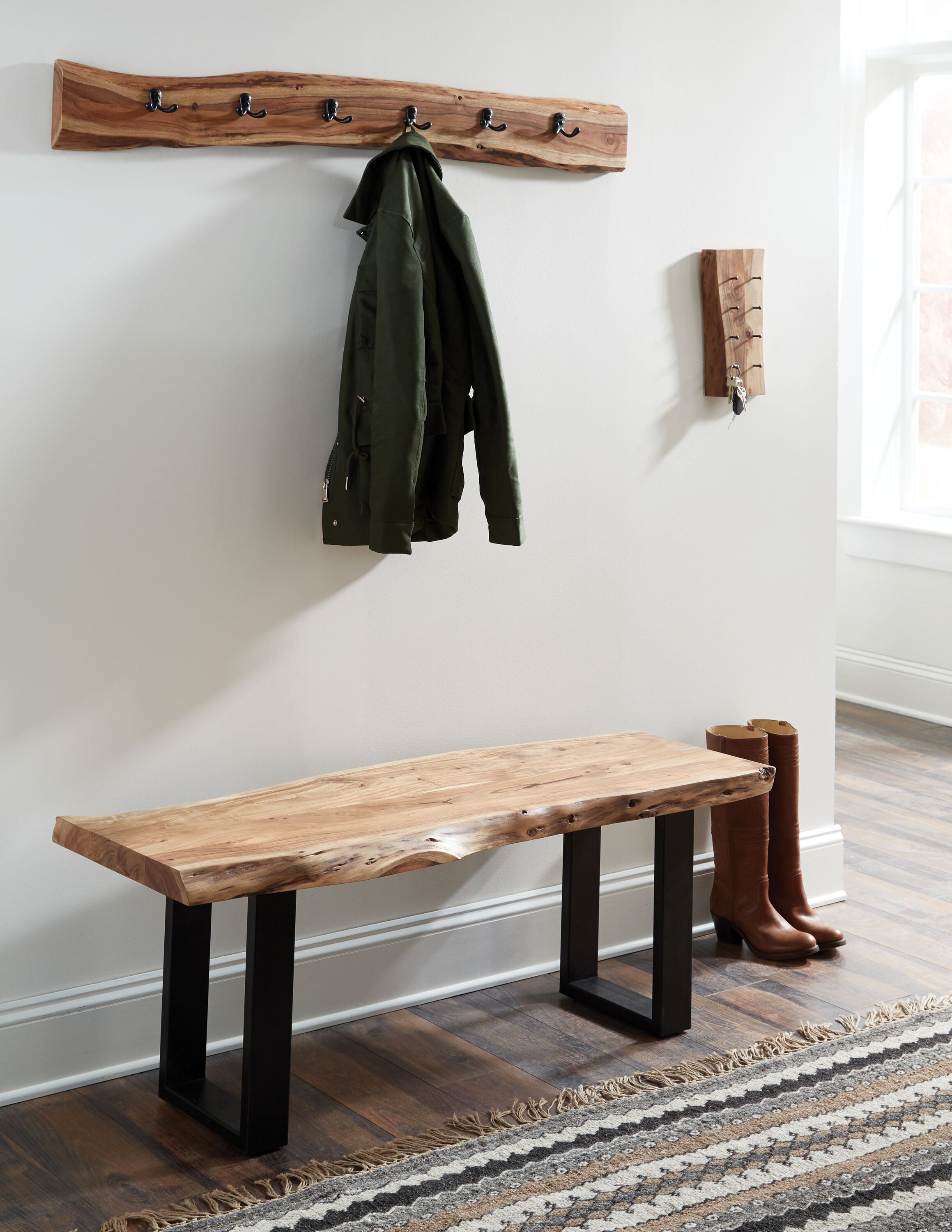 Alaterre Furniture Alpine Natural Live Edge Wood 48 Coat Hooks with Shelf