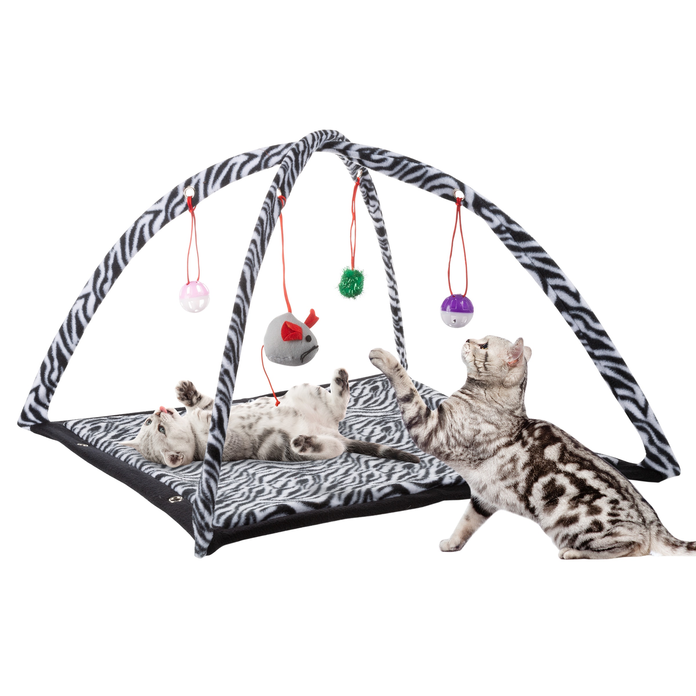 PETMAKER 80-PET6136 Foldable Cat Activity Center with 4 Hanging Toys (Zebra Print)