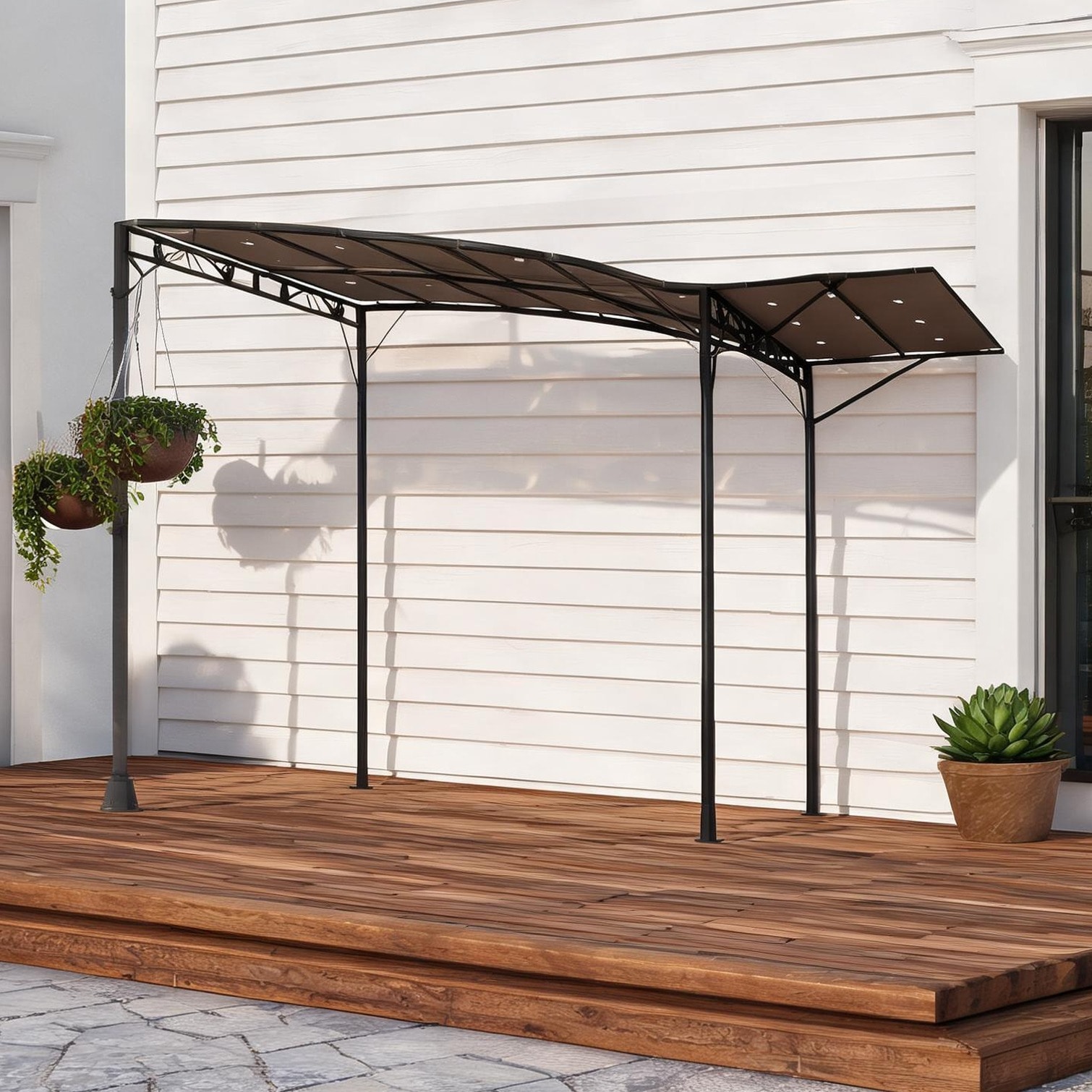 Tammesy - Brown Outdoor Pergola Gazebo with Adjustable Canopy and Rust-Proof Steel Frame 10x8 ft