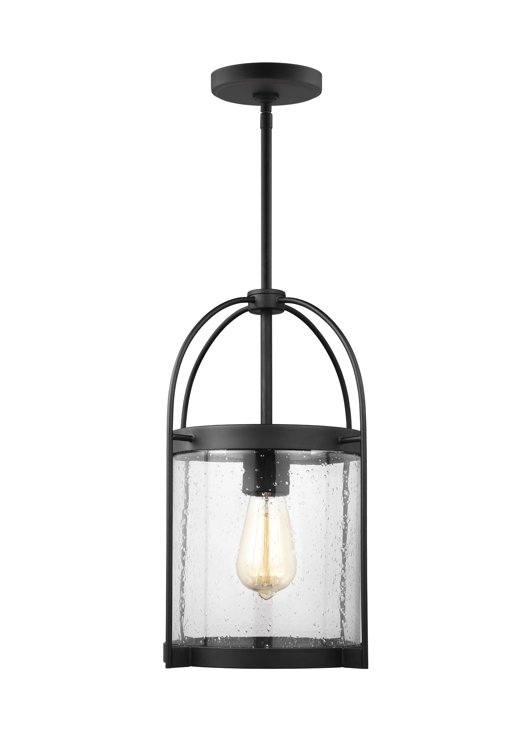 Kenny 16'' Matte Black Steel Globe Pendant with Clear Seeded Glass