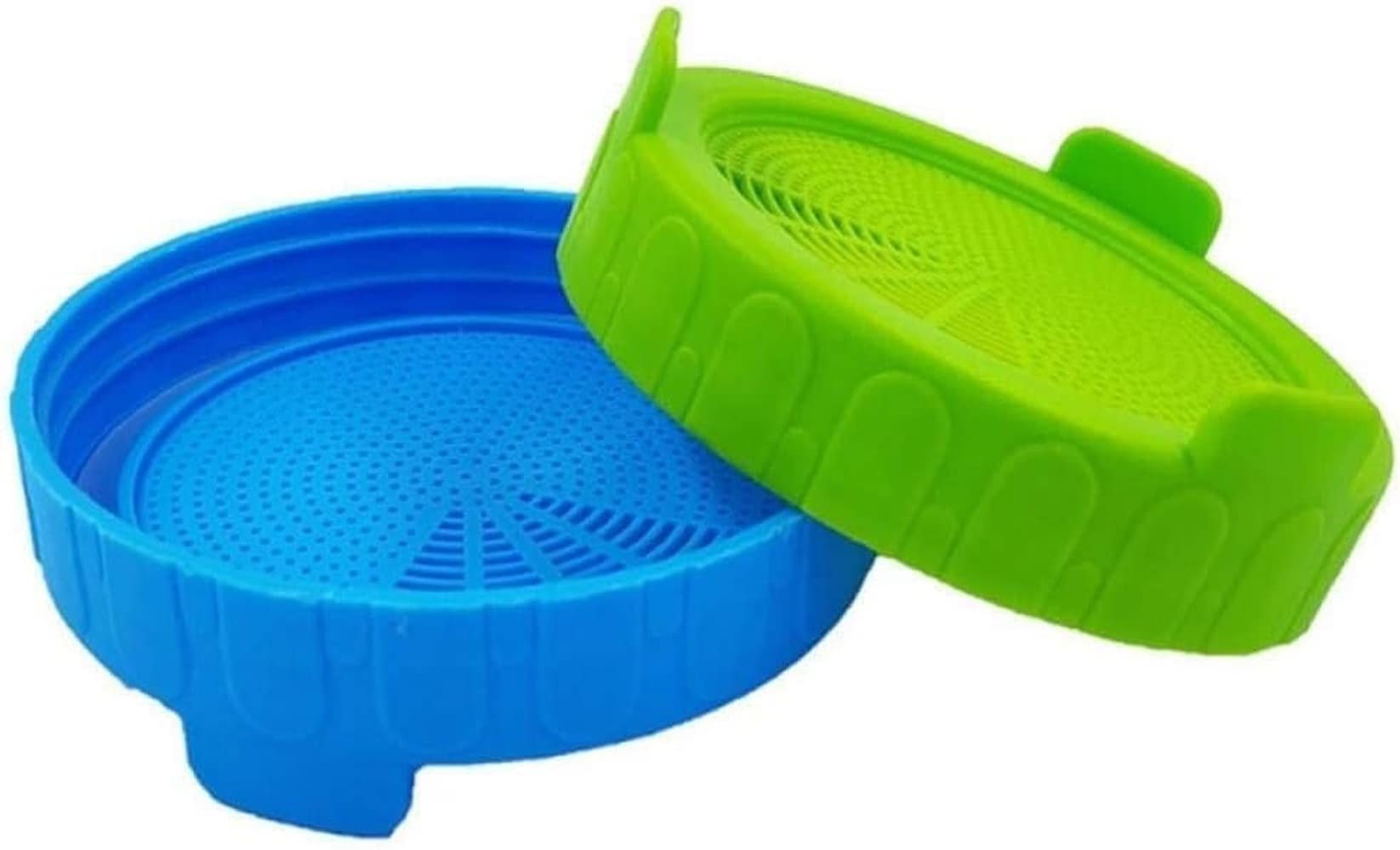 Aoibox  2 Pack Sprouting Lids with Steel Mesh Screen for Wide Mouth Canning Jars Plastic Drainage Lids Blue Green