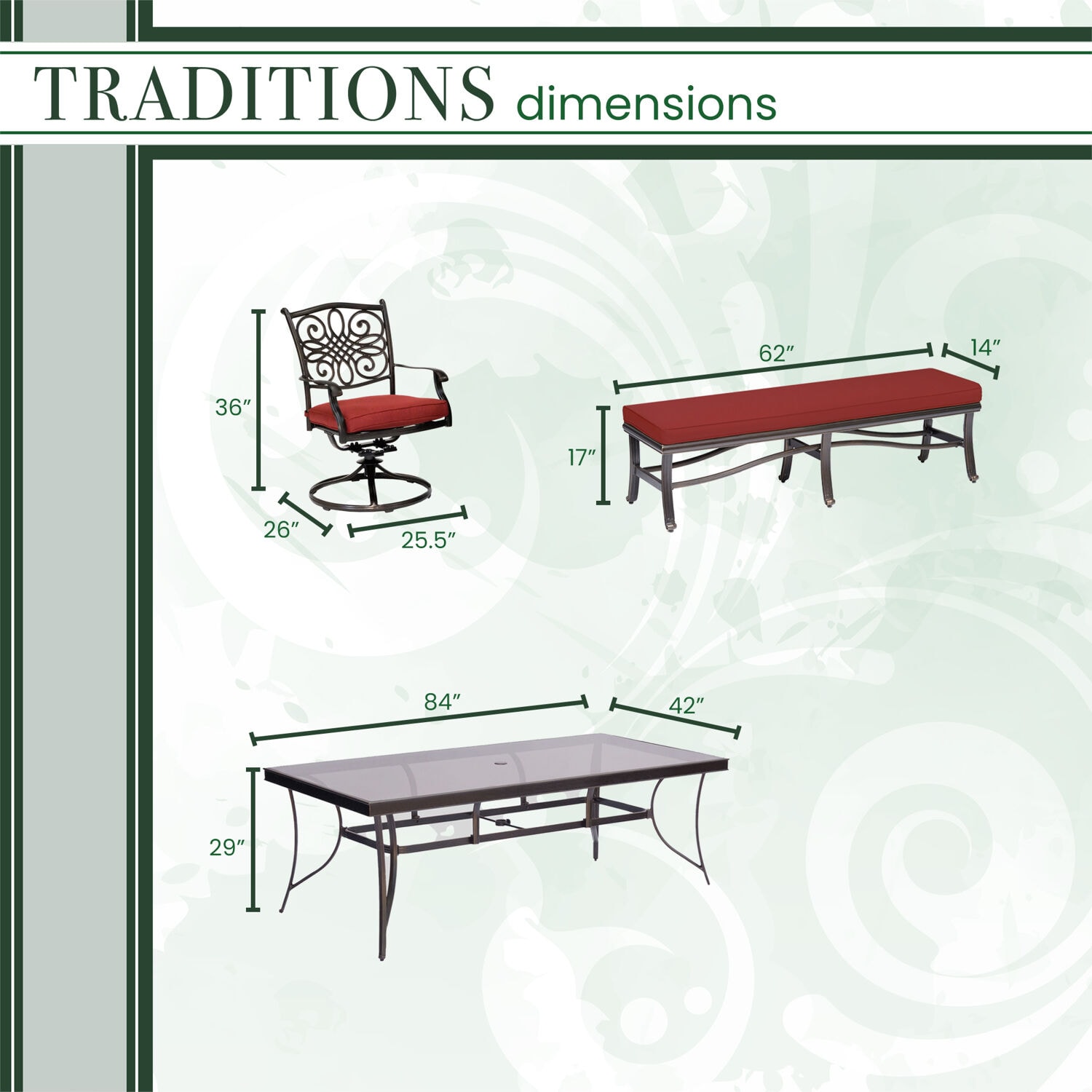 Hanover TRADDN7PCSW5GBN-RED Patio-Dining-Sets - View #3