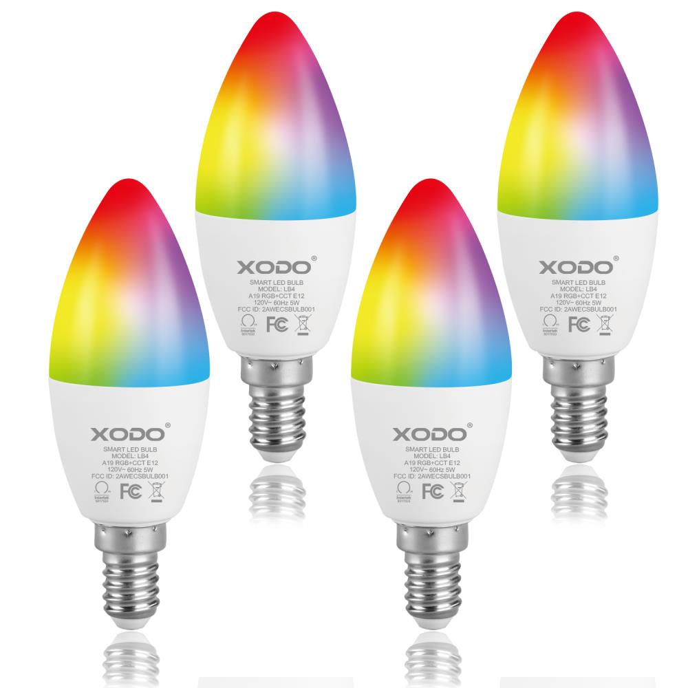 Xodo Xodo LB4 4-Pack Smart Bulb 30-Watt EQ Full Color Base (e-12) Dimmable Light Bulb (4-Pack) in the General Purpose LED Light Bulbs department at Lowes.com