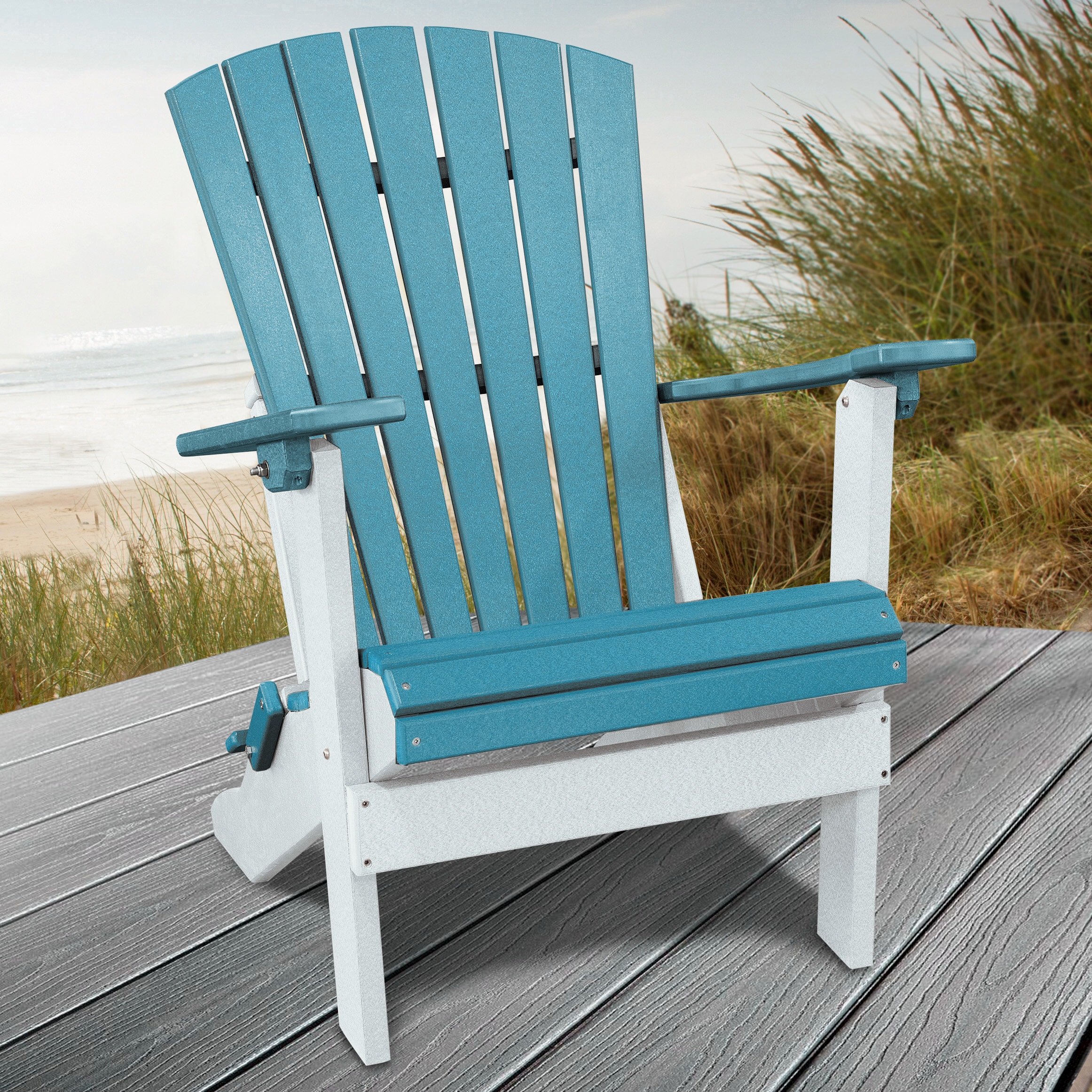 OSHOME 519ARW Adirondack White HDPE Frame Stationary Adirondack Chair with Slat Seat