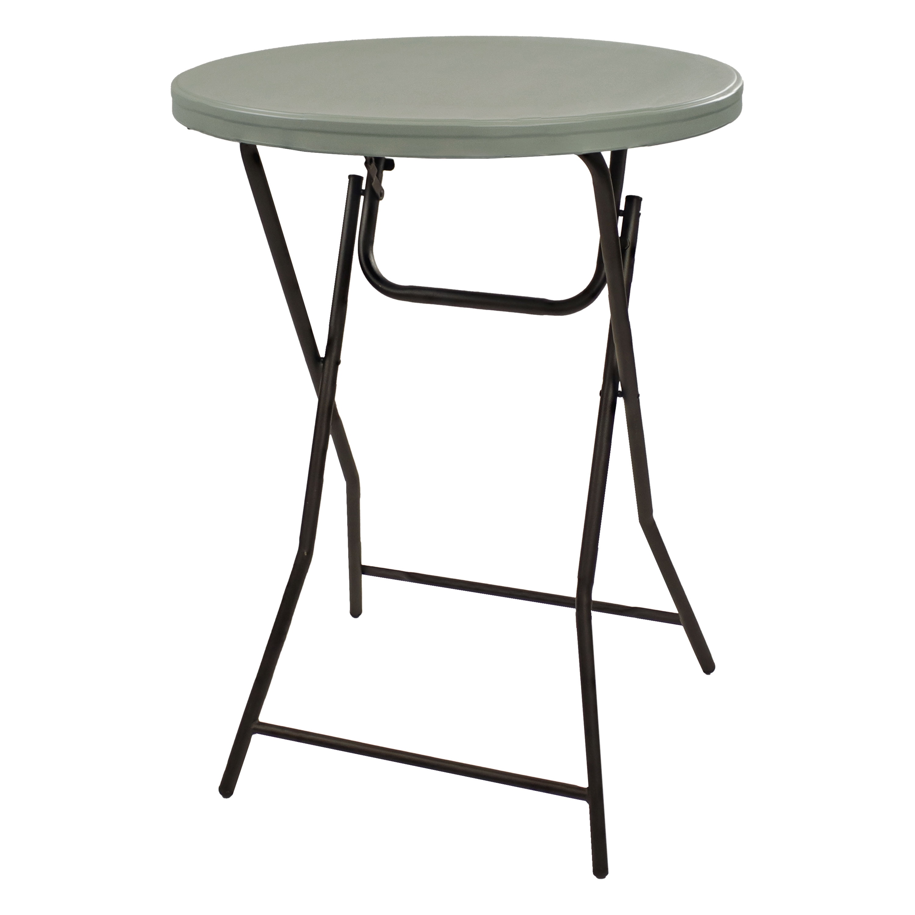 Gray Round Folding Bar-Height Table with Iron Legs and Plastic Top