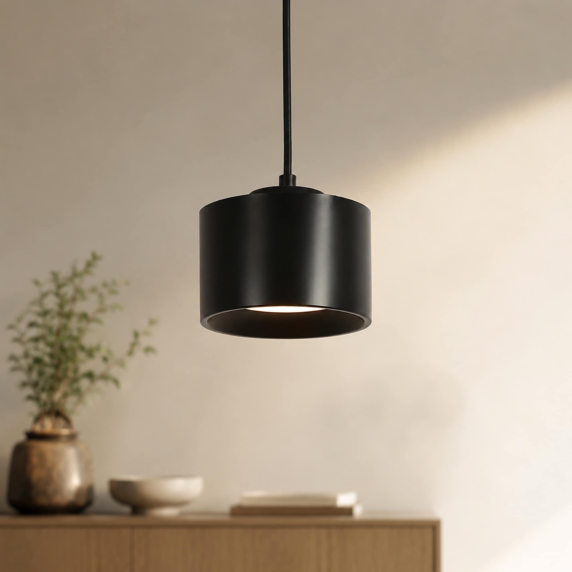 LNC Orbit 1-light Matte Black Modern Cylinder Integrated LED 5.4-in Indoor Hardwired Hanging Pendant Light