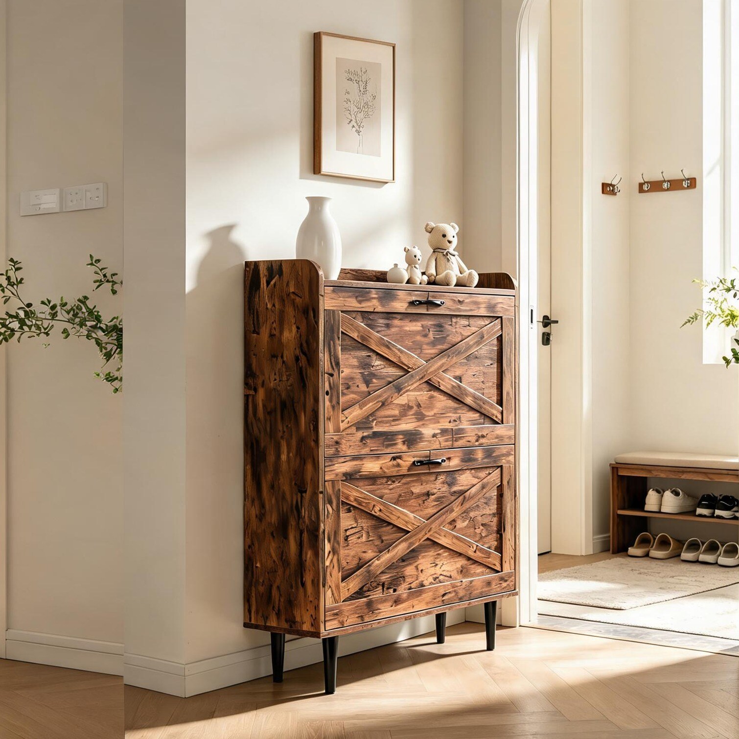 SunJet Rotten Wood Color Melamine Board Embossed MDF Cabinet 39.37 in