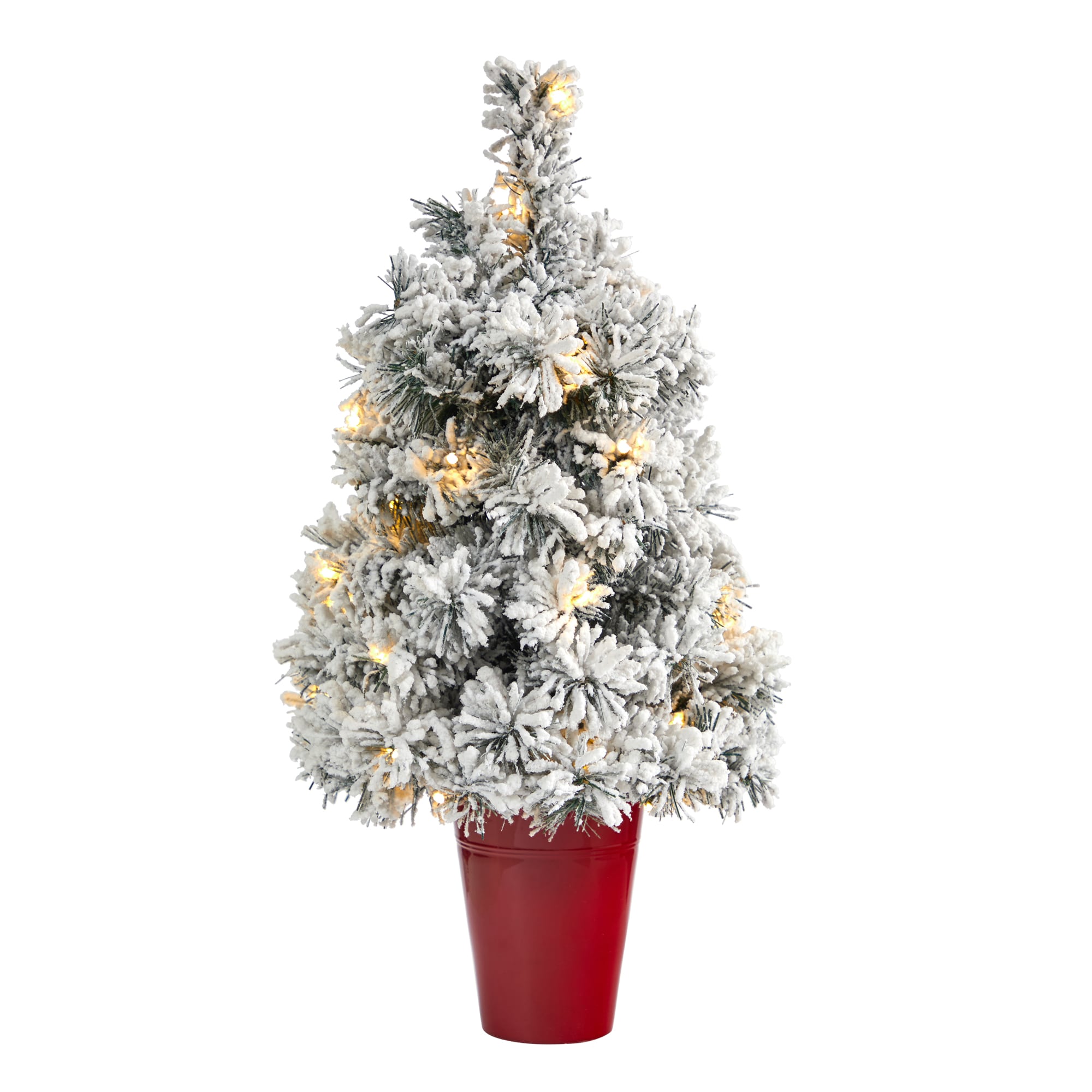 Nearly Natural 2-ft Pine Pre-lit Traditional Flocked White Artificial ...