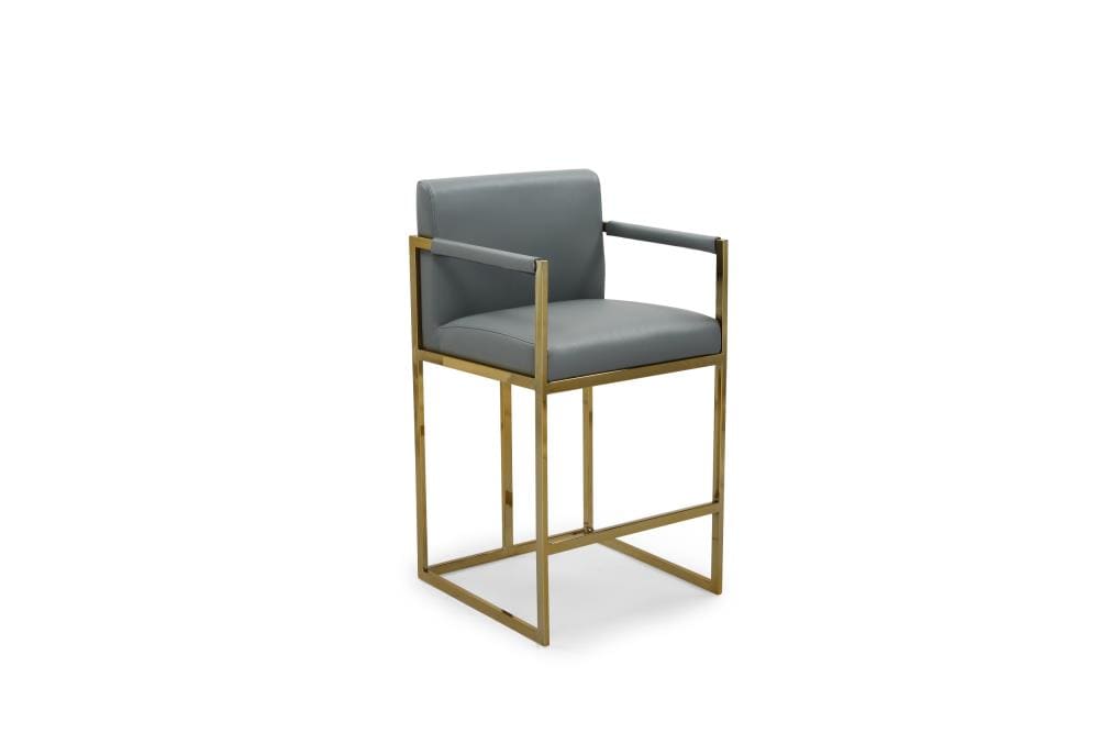 Chic Home Design FCS9453-LW Quest Grey Small Upholstered Wood Bar Stool with Arms & Back
