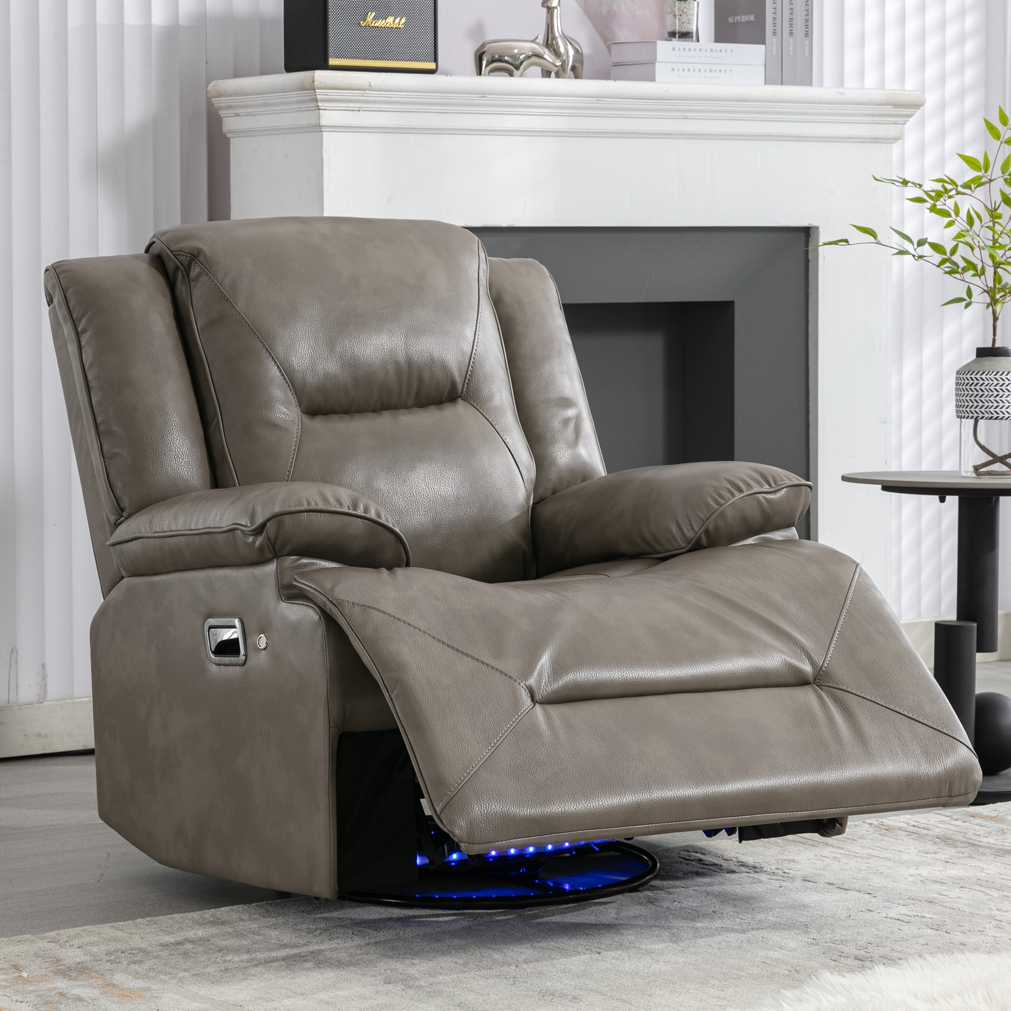 LOVMOR SF-WO-WF323621AAE Swivel and Rocking Home Theater Recliner Manual Chair Led Light Strip Grey