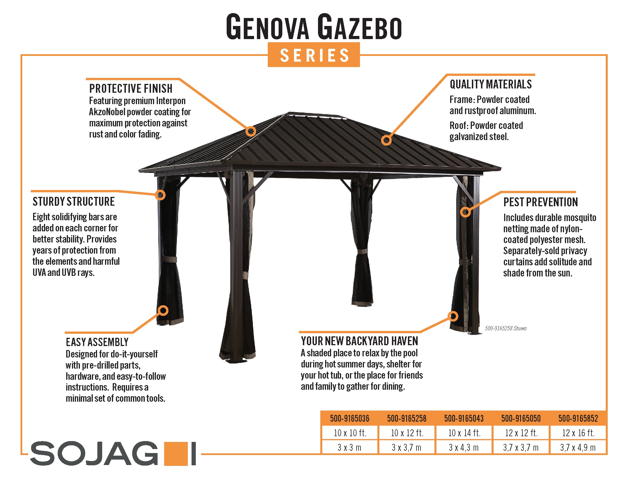 Sojag 12-ft X 12-ft Genova Square Dark Brown Metal Steel Roof Gazebo In ...