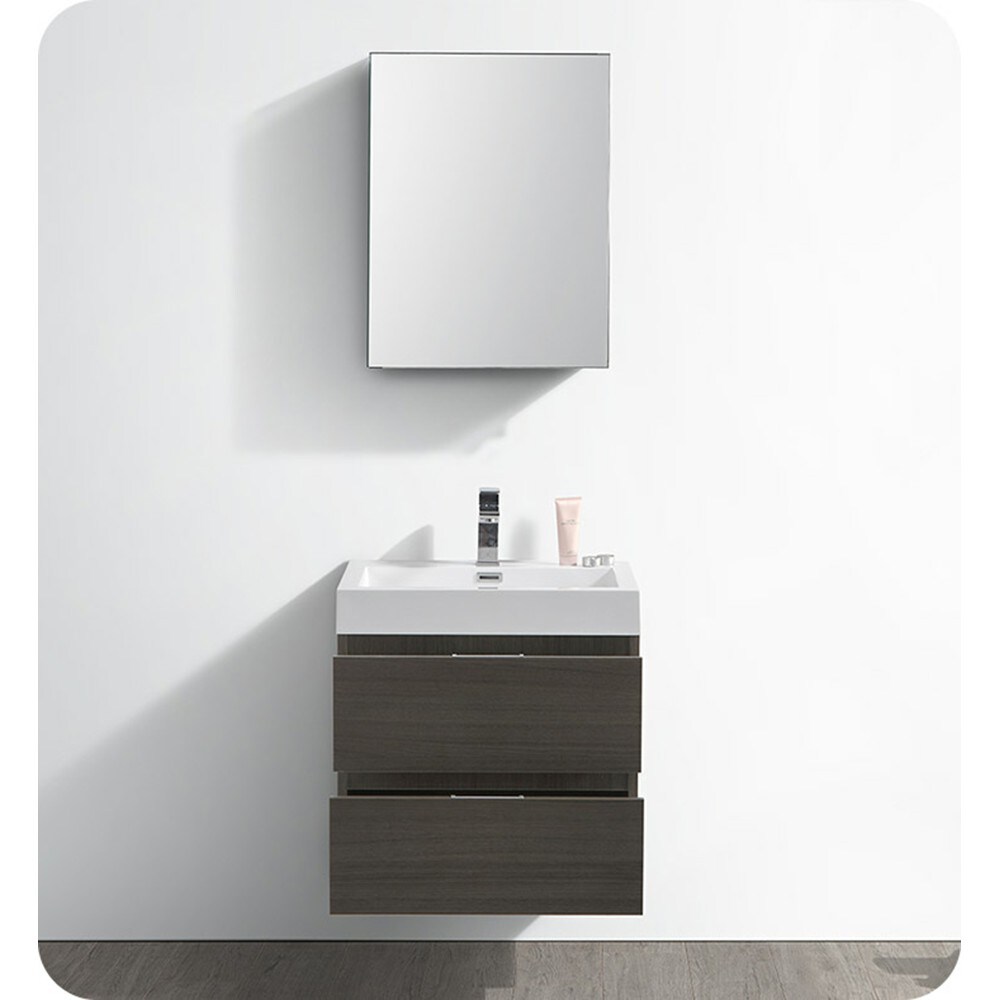 Gray Oak 24" Wall Mount Single Sink Vanity Base with Soft-Closing Drawers