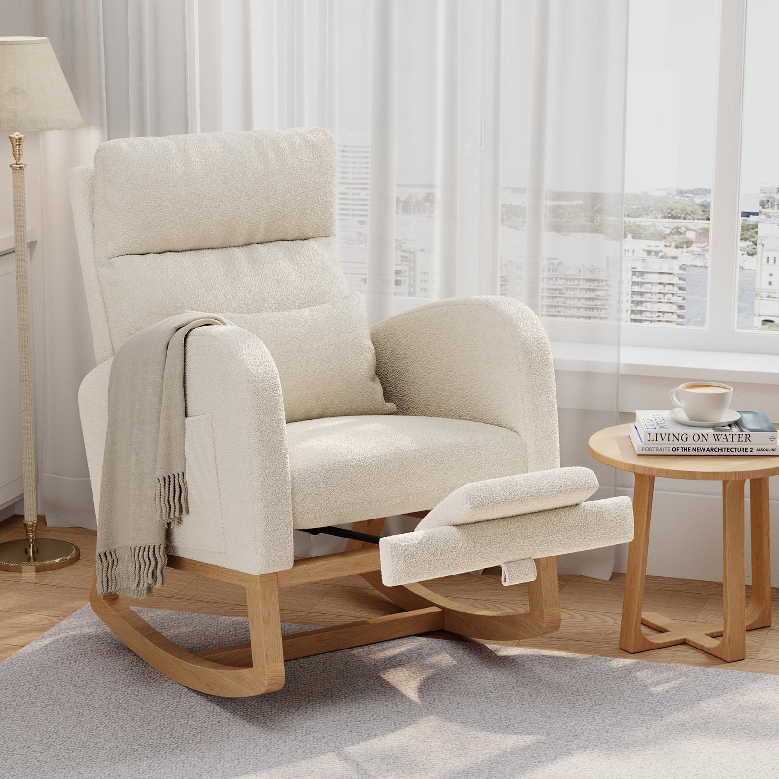 Garvee - 26.6 Inch x 29.1 Inch x 39.8 Inch Modern Nursery Glider Rocking Chair with Side Pockets ...