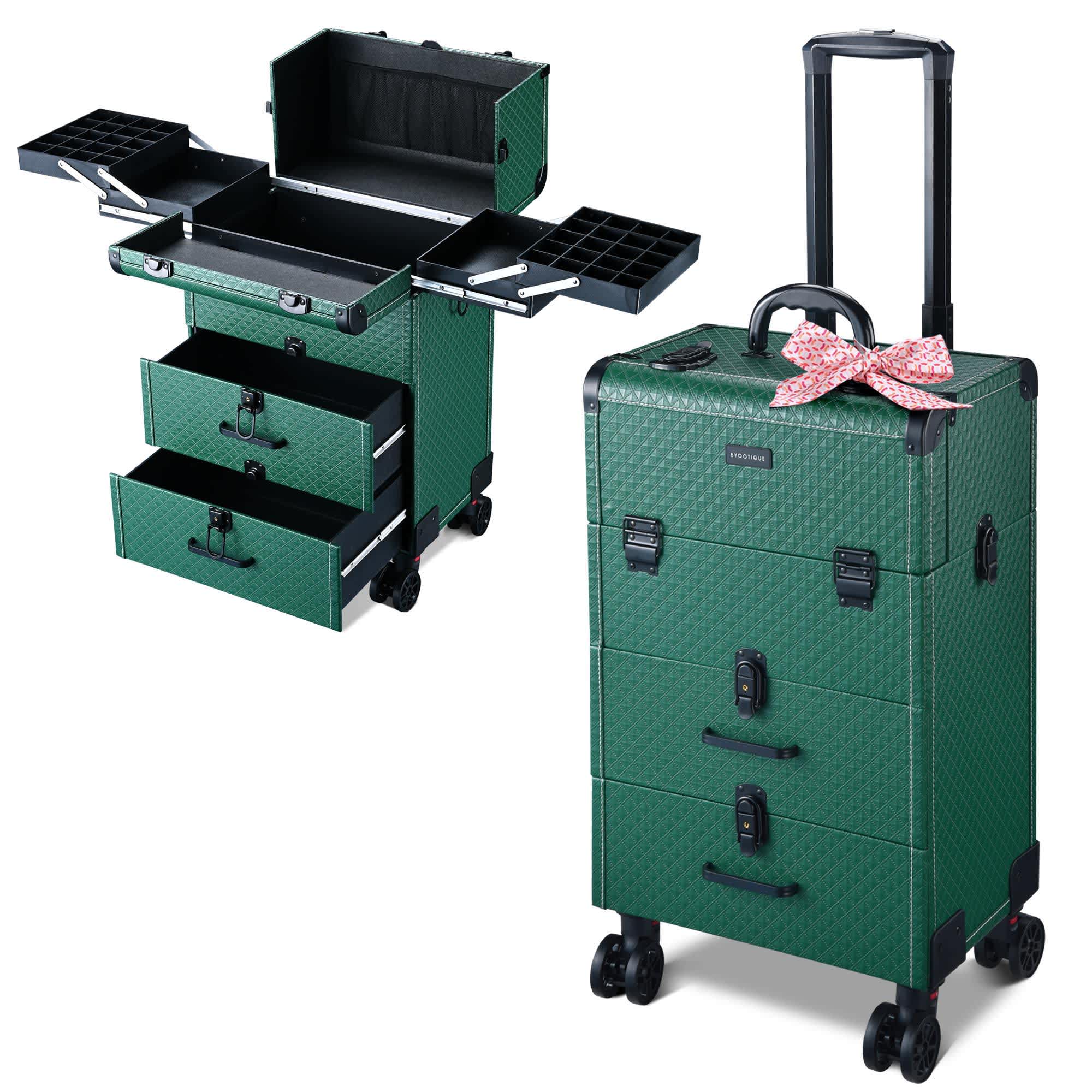 Yescom 12MKC059-LDWR-04-LO Byootique Rolling Makeup Train Case Cosmetic Organizer Trolley 2 Drawer Lockable