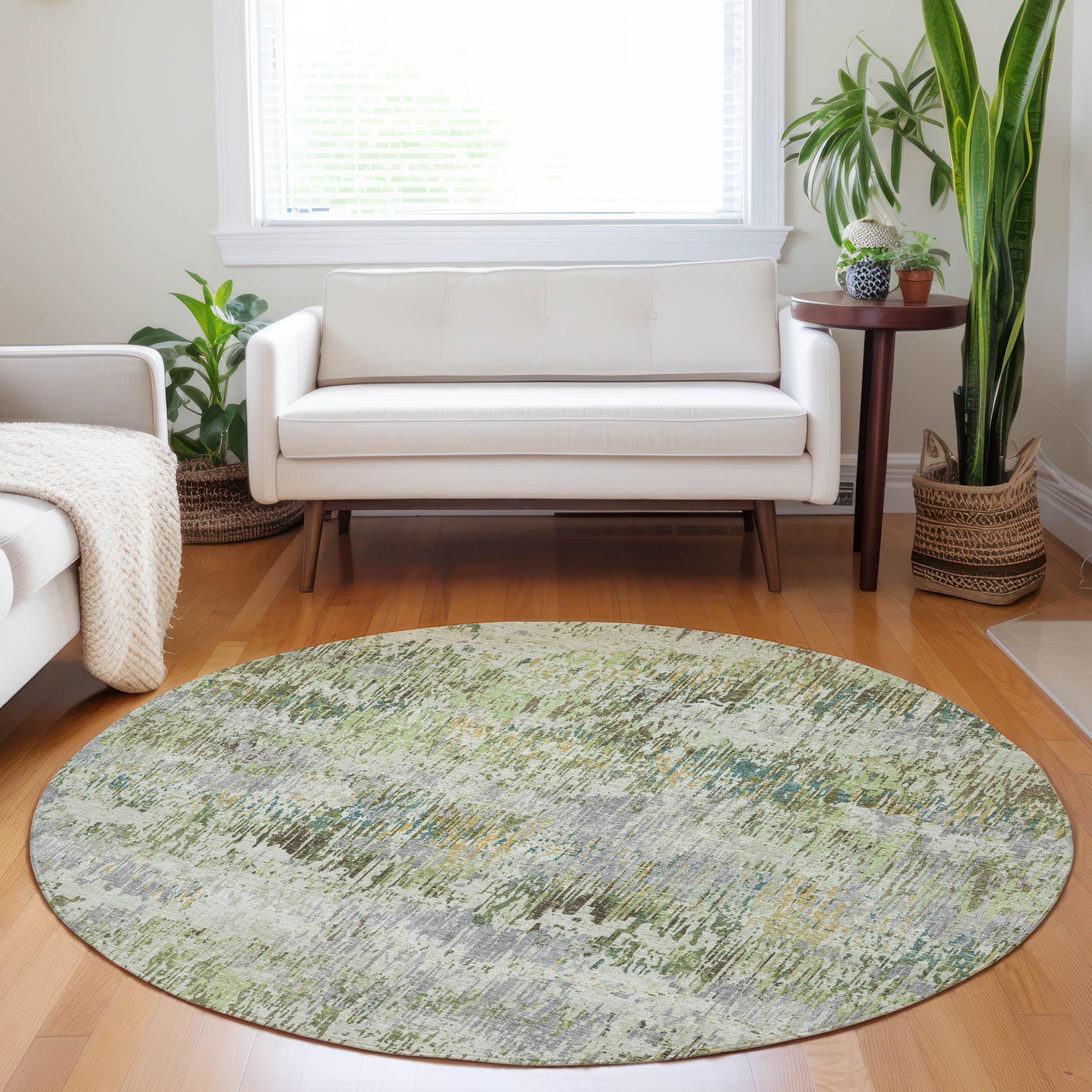 Addison Rugs ACN1377AL8RO Chantille ACN1377AL 8 x 8 (ft) Polyester Aloe Round Indoor/Outdoor Geometric Machine washable Area rug