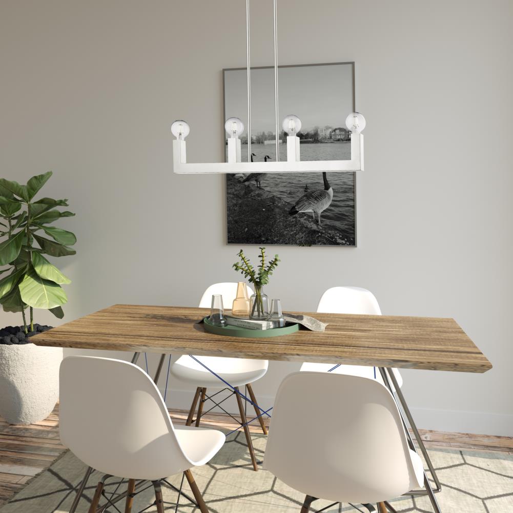 Sleek Minimalist Brushed Nickel & Crystal 4-Light Linear Chandelier