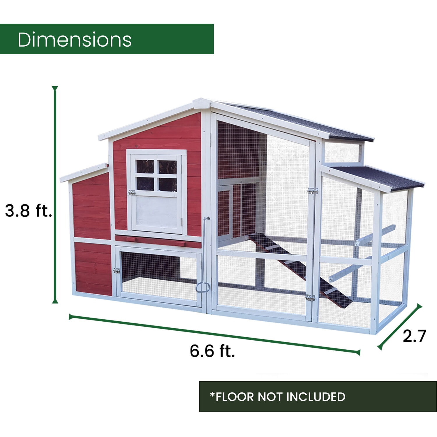 Hanover Red Outdoor Wooden Chicken Coop with Lockable Door, Asphalt ...