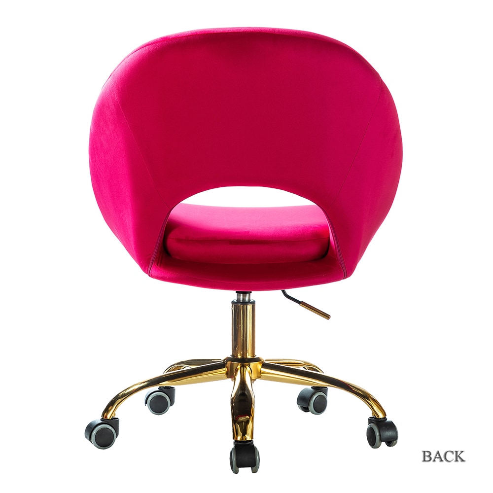 Ergonomic Fuchsia Velvet Swivel Task Chair with Gold Metal Base