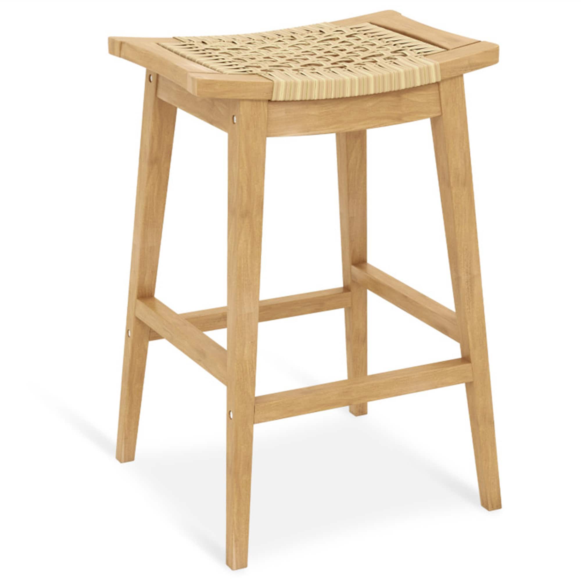 BABOOM BOM-JV11905-CO Patio Rattan Barstool Rattan Natural Wood Frame Stationary Bar Stool Chair with Woven Seat