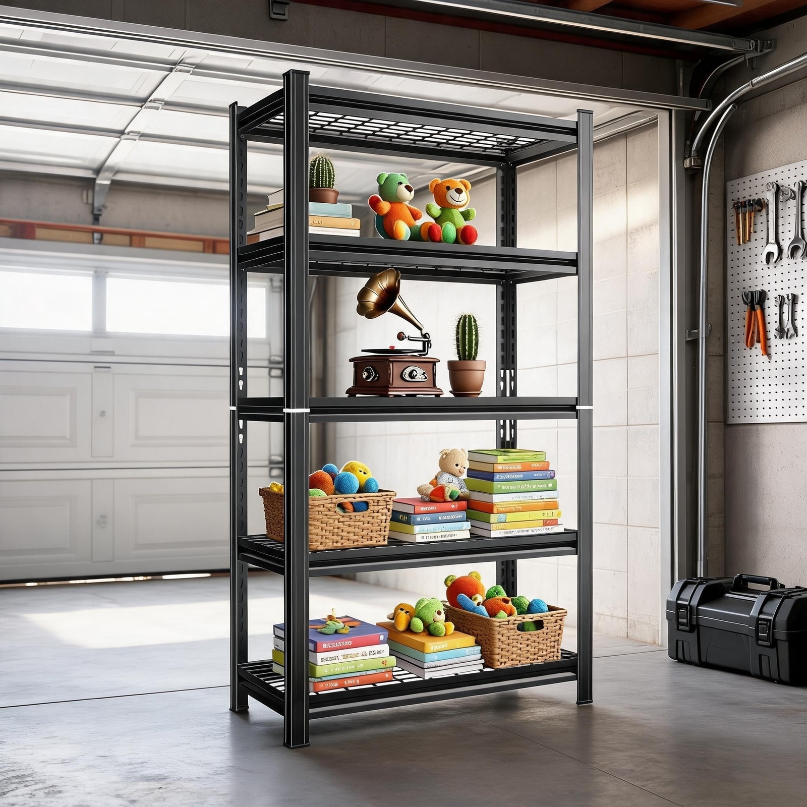 Horizons Prime - 35 inch x 16 inch x 71 inch Black Metal 5-Layer Storage Rack with Adjustable Hei...