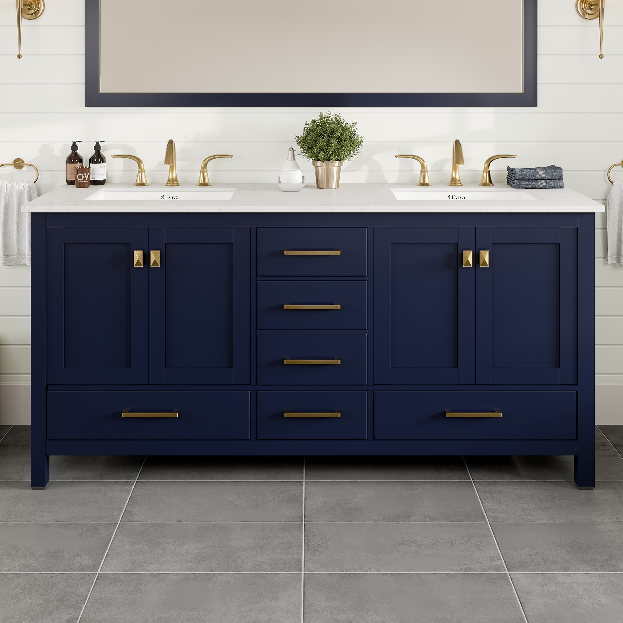 Eviva EVVN412-72BLU-Q Aberdeen 72-in Blue Undermount Double Sink Bathroom Vanity with White Quartz Top