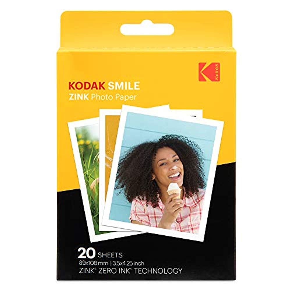 Kodak Premium Zink Print Photo Paper 3.5x4.25 Inch 20 Sheets Compatible with Smile Classic Instant Camera