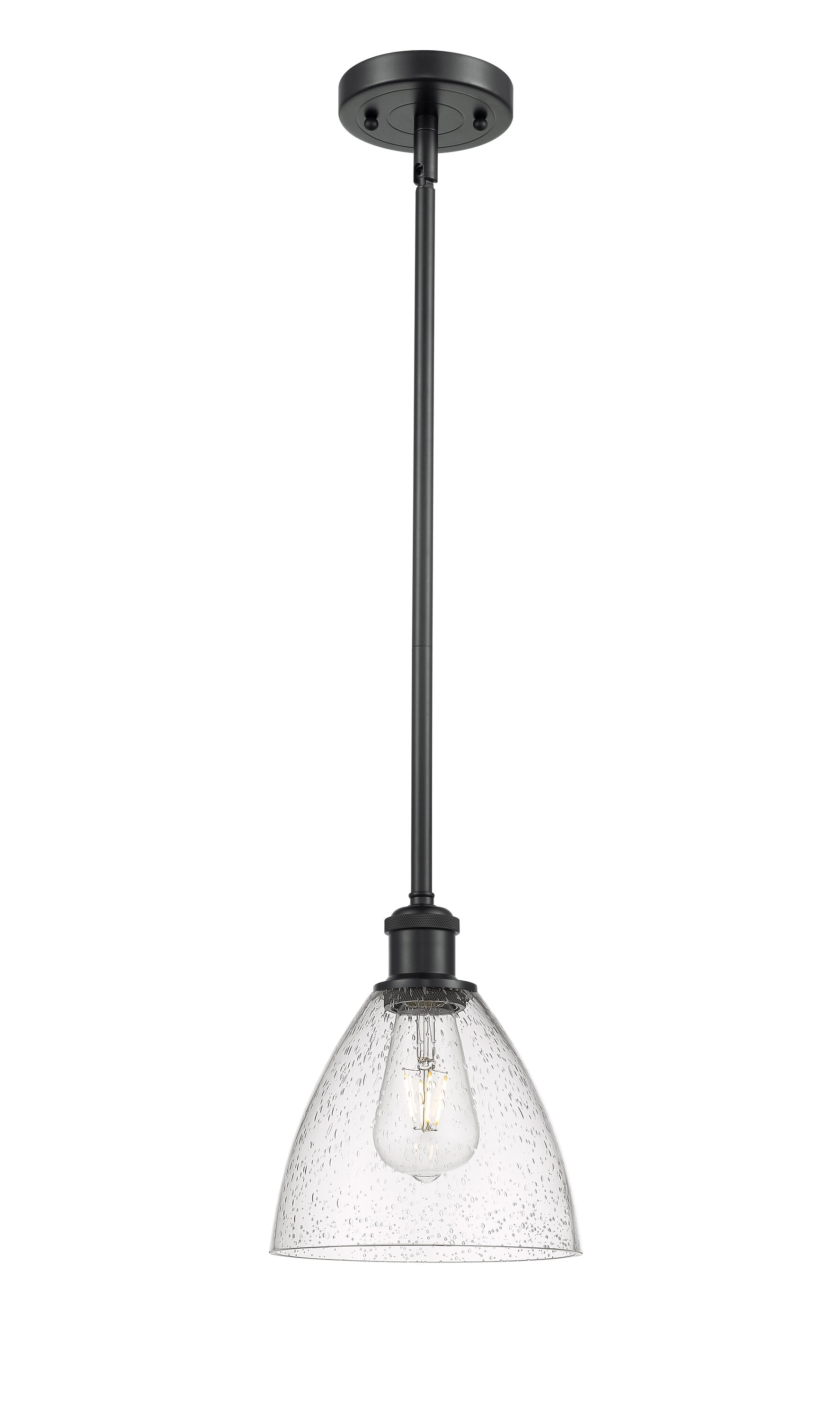 Innovations Lighting 516-1S-BK-GBD-754 Bristol Glass 1 -Light Matte Black Industrial Seeded glass Dome Mini Hanging Pendant light