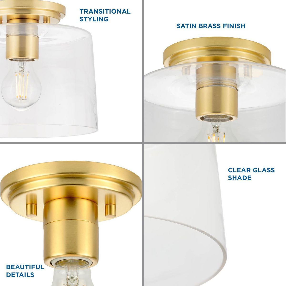 Adley Satin Brass Flush Mount with Clear Glass Shade