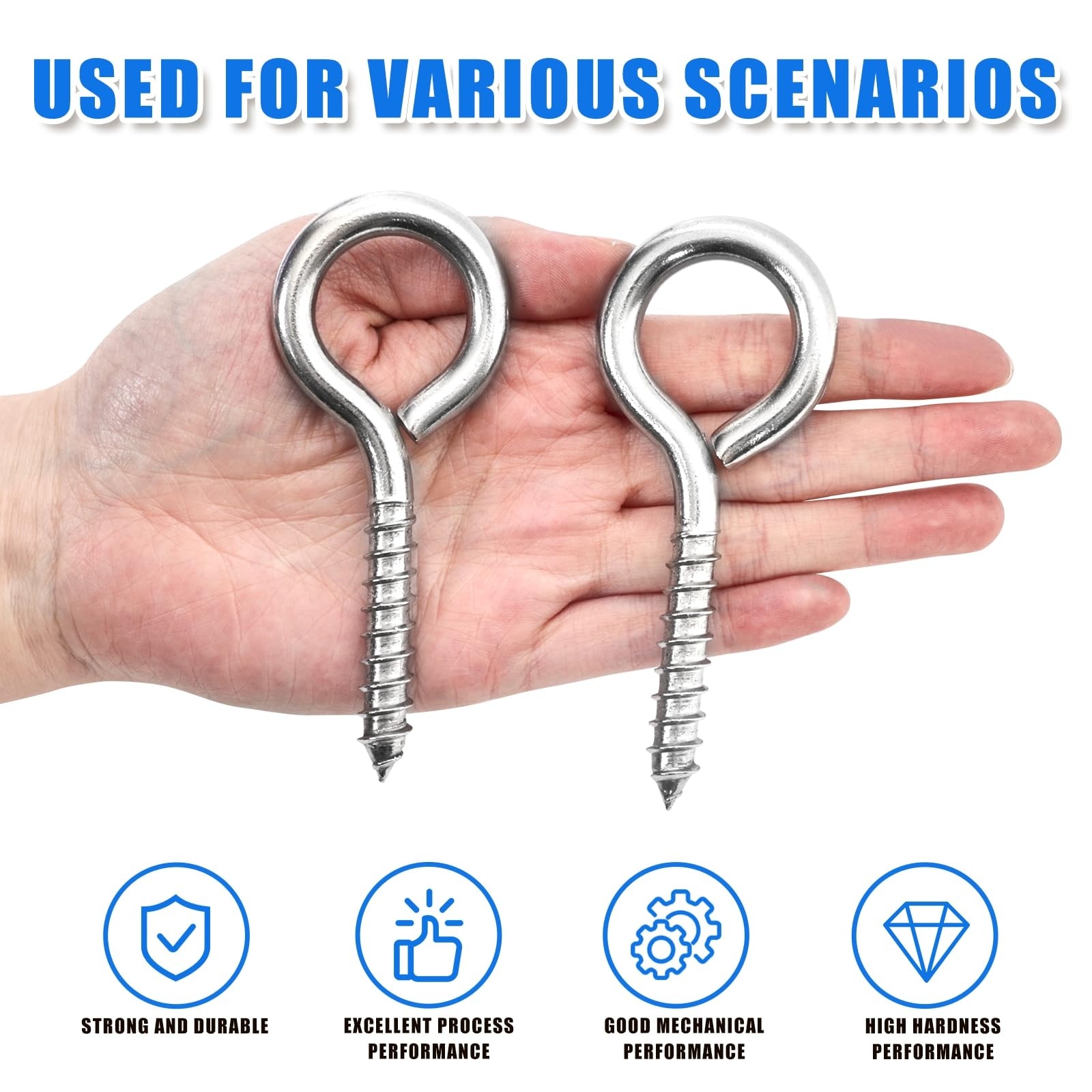 Etokfoks  10PCS 4 in M8 304 Stainless Steel Eye Screws Heavy Duty Indoor and Outdoor Use Durable Design
