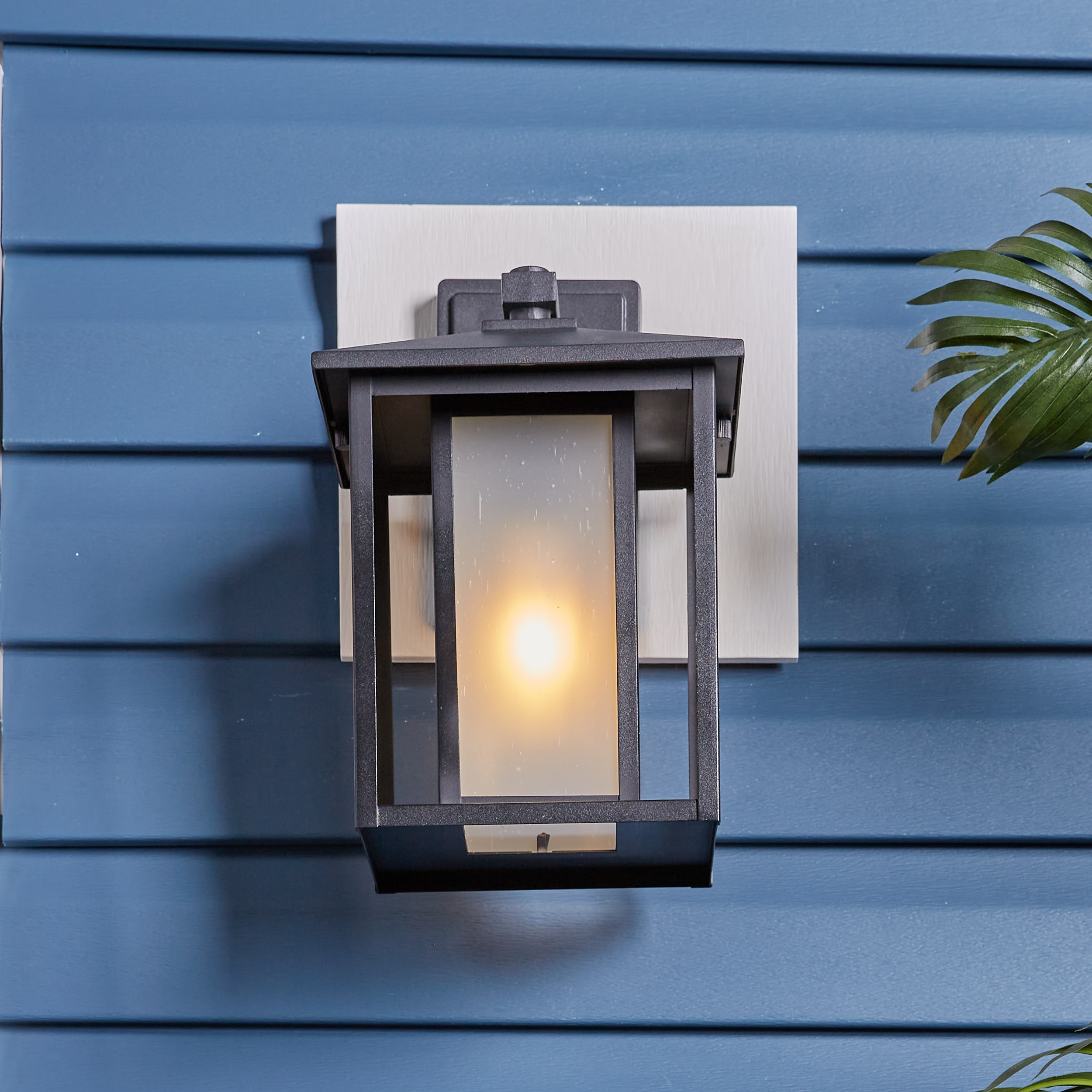 Black 14" Energy Star Outdoor Wall Lantern with Seeded Glass