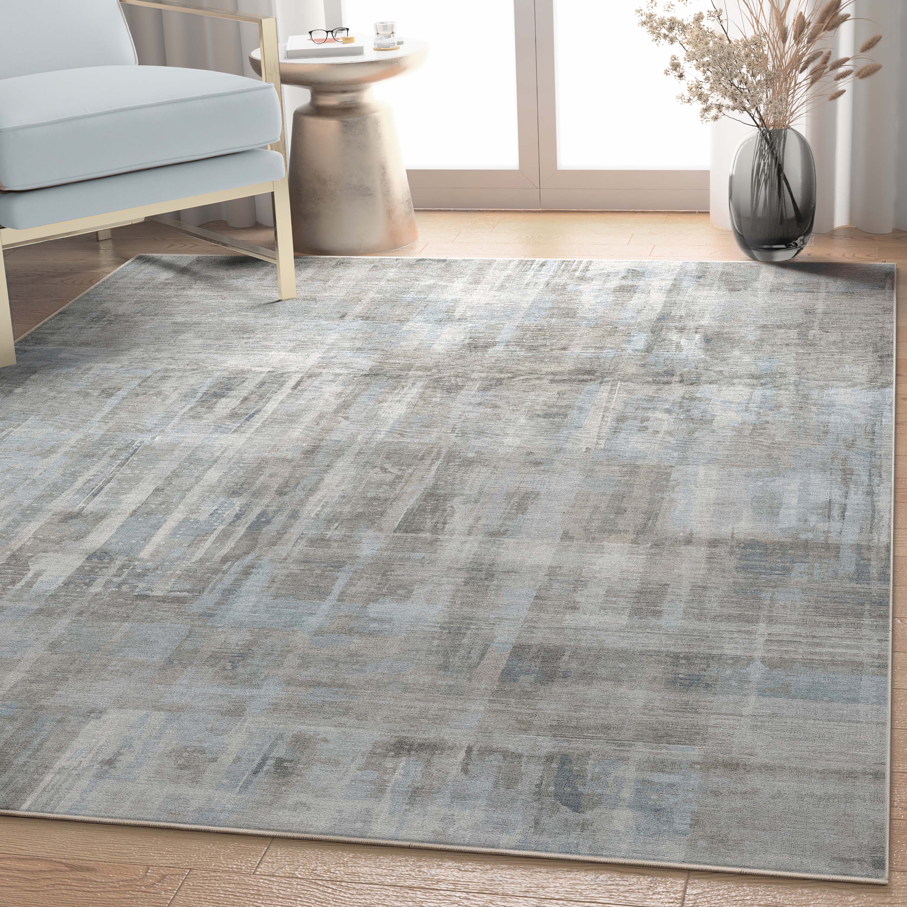 Well Woven W-AB-32B-5 Abstract 5 x 7 (ft) Flatweave Polyester Gray Blue Rectangular Indoor Stripe Mid-Century Modern Area rug