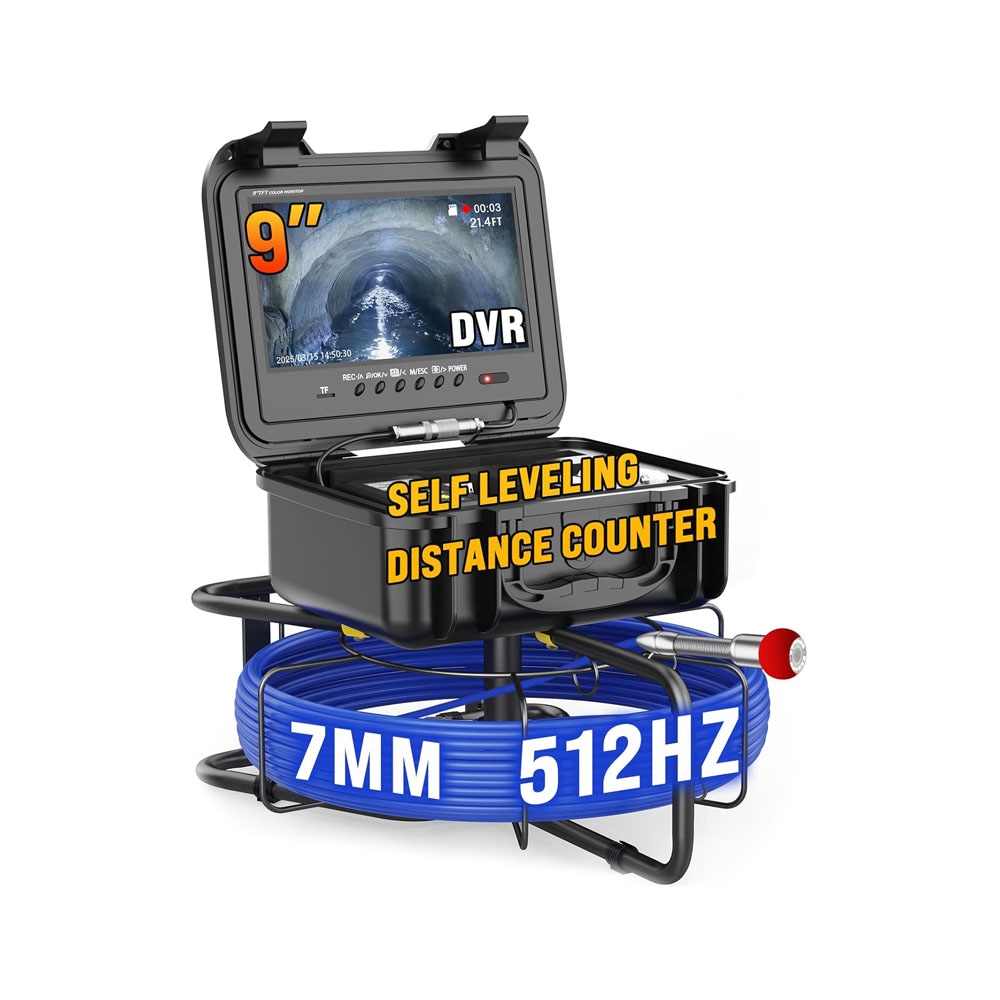 Anysun 150ft Sewer Inspection Camera with 12 LED Lights and DVR Recorder Self Leveling with 512Hz Sonde Distance Counter 9 Inch HD Monitor and 32GB Card #AS-IIS1MP0060-B0