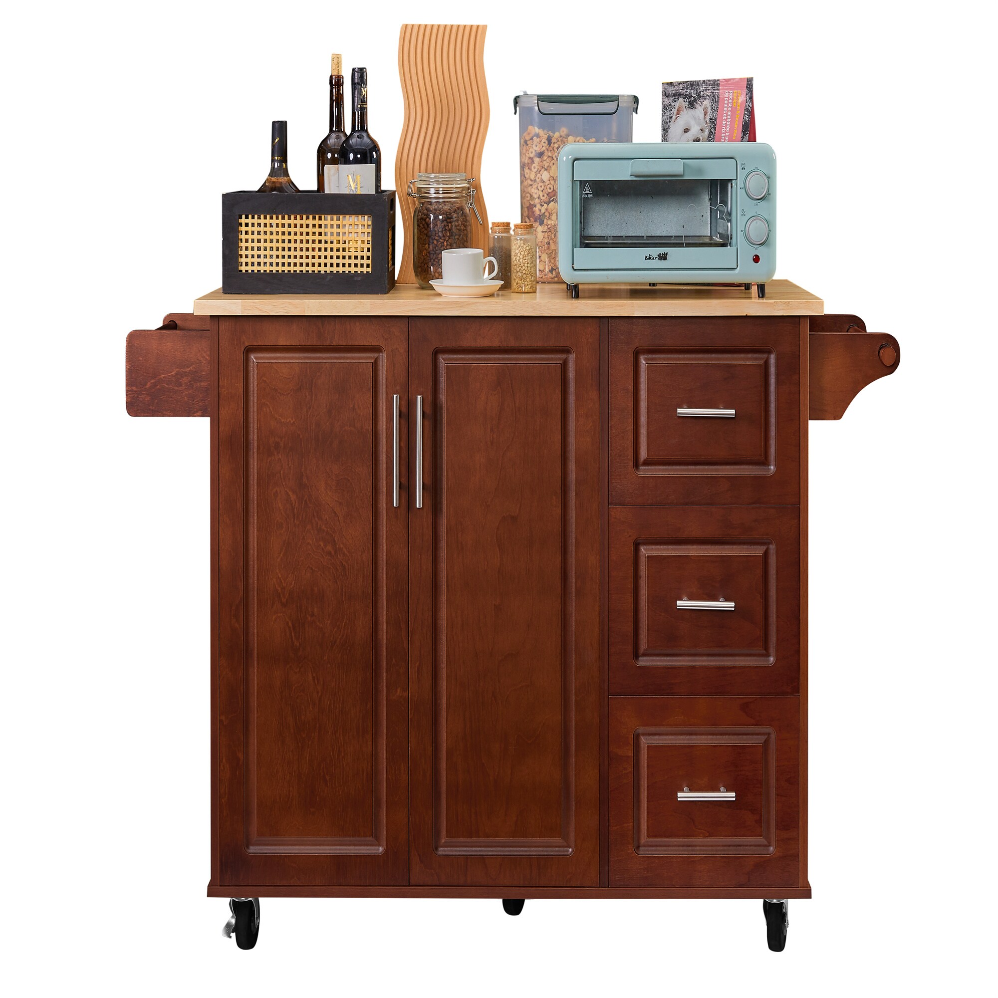 BABOOM Brown Composite Base with Composite Laminate Top Rolling Kitchen Cart (18.1-in x 53.8-in x 35.5-in)