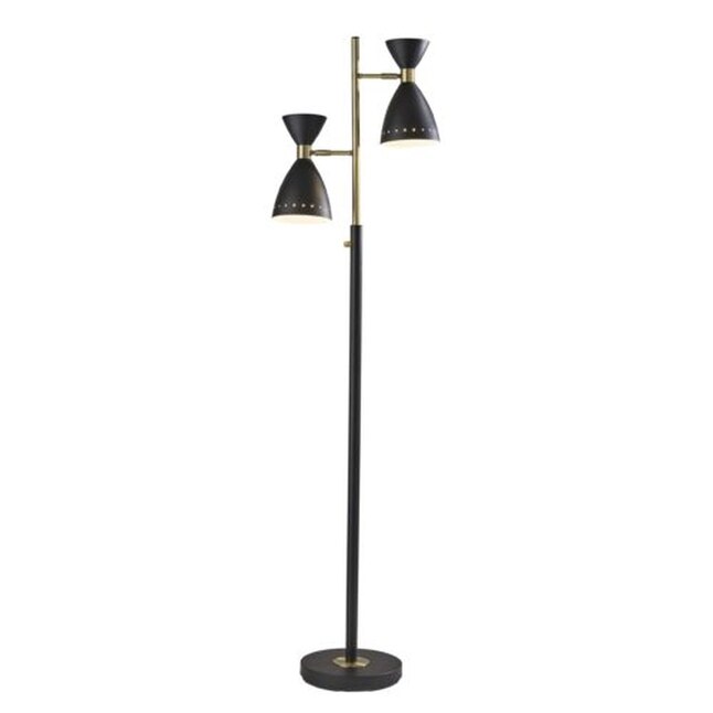 Two Light Brass Cinch Floor Lamp in Black Metal Two Light Brass Cinch Floor Lamp in Black Metal