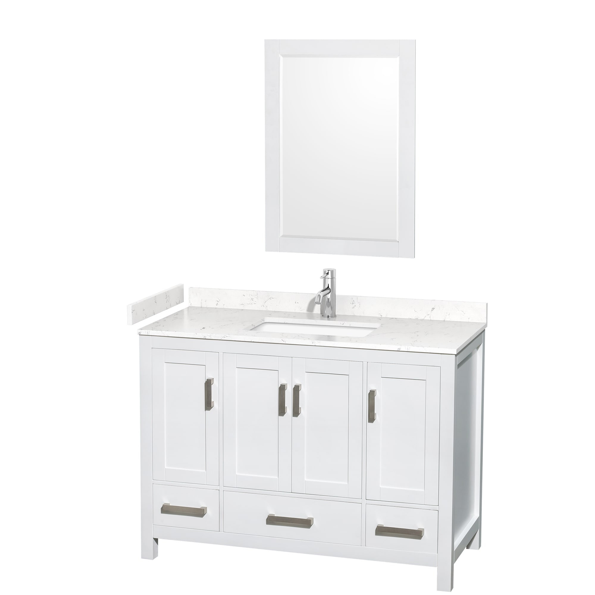 Wyndham Collection WCS141448SWHC2UNSM24 Sheffield 48-in White with Brushed Chrome Trim Undermount Single sink Bathroom Vanity with Carrara Cultured Marble Cultured marble Top (Mirror Included)