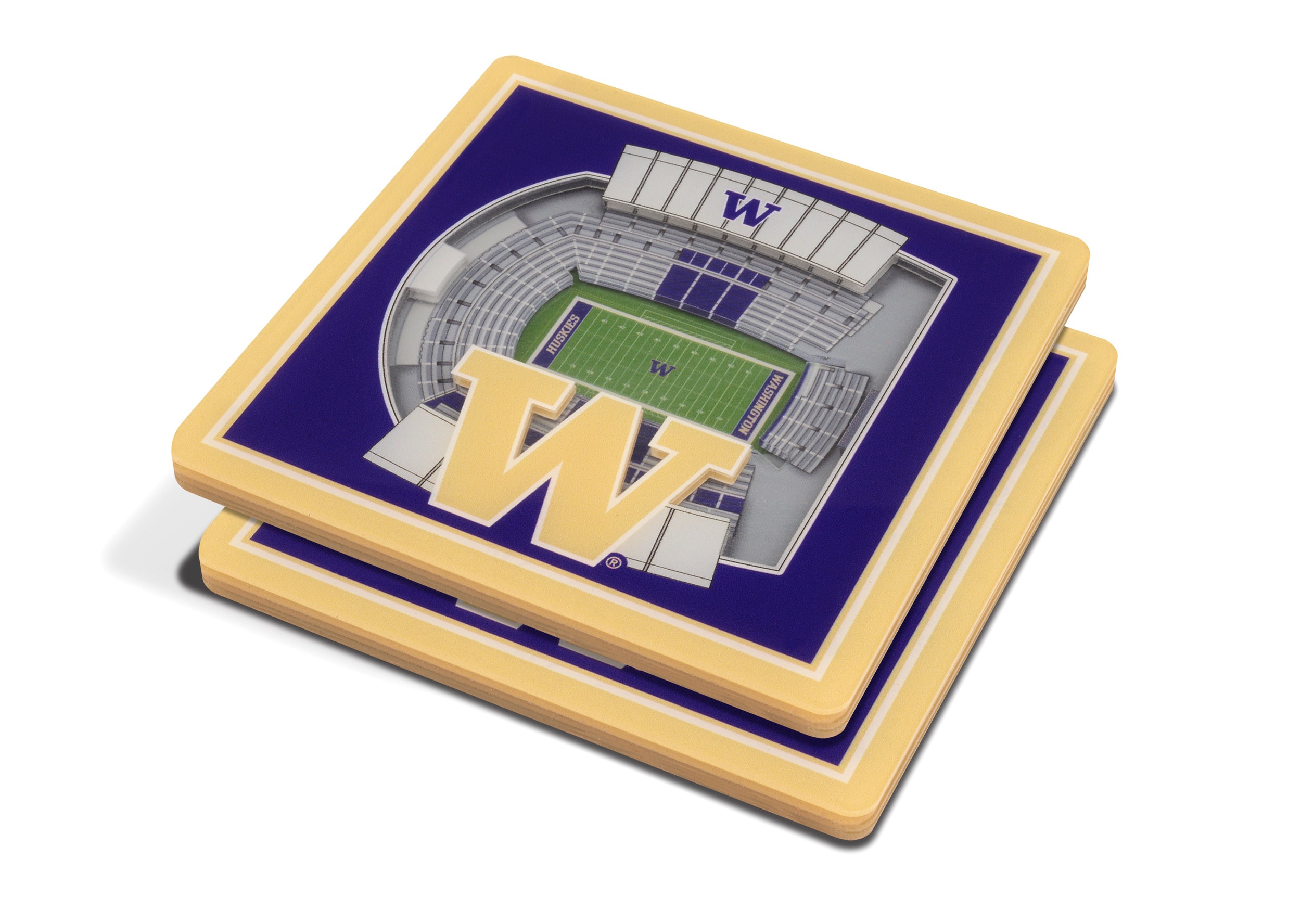 StadiumViews 5022944 Washington Huskies 3D StadiumView Coasters 2-Pack Acrylic Team Colors Bottle/Can Holder