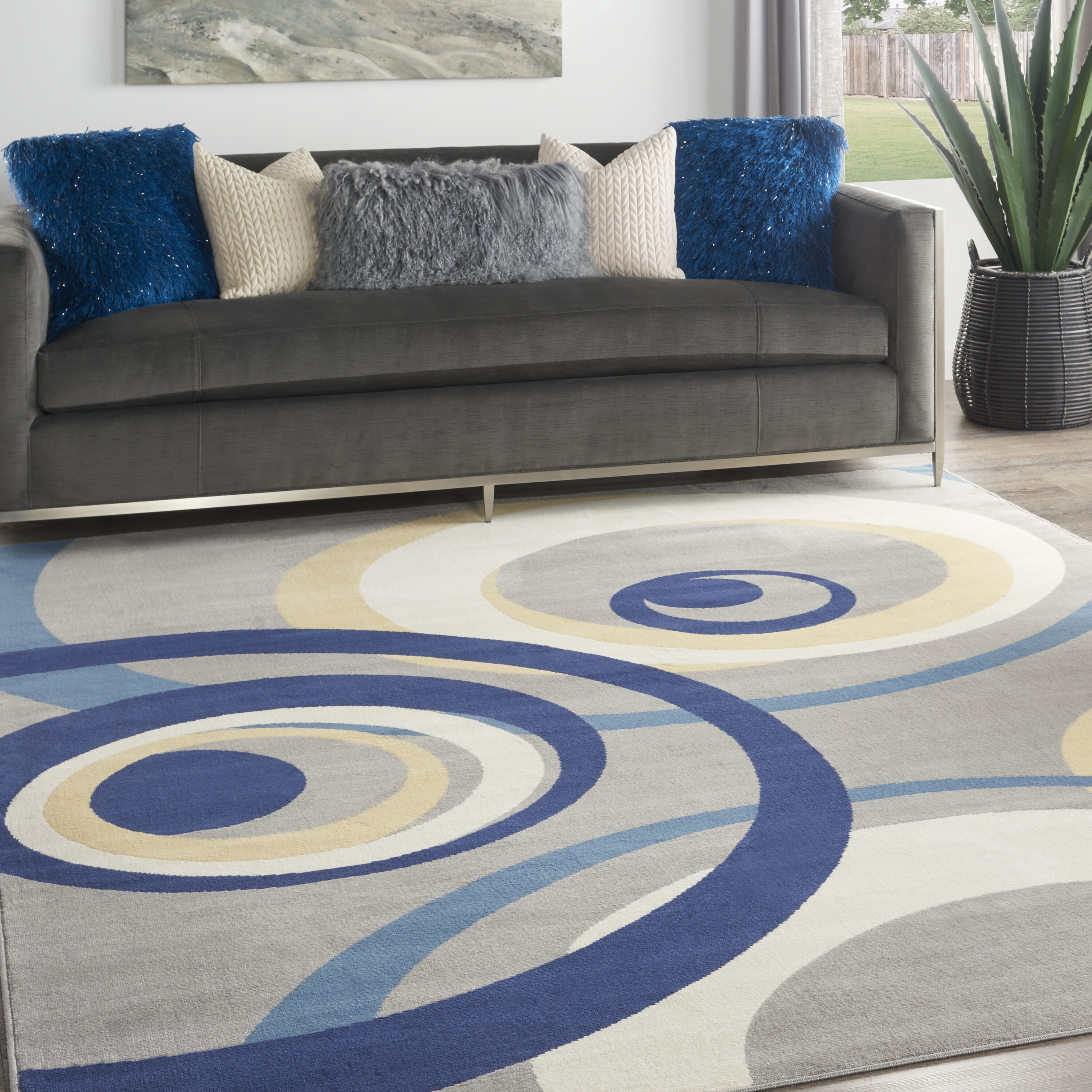 Nourison 99446412072 Grafix 7 x 9 (ft) Loomed Grey Rectangular Indoor Abstract Area rug