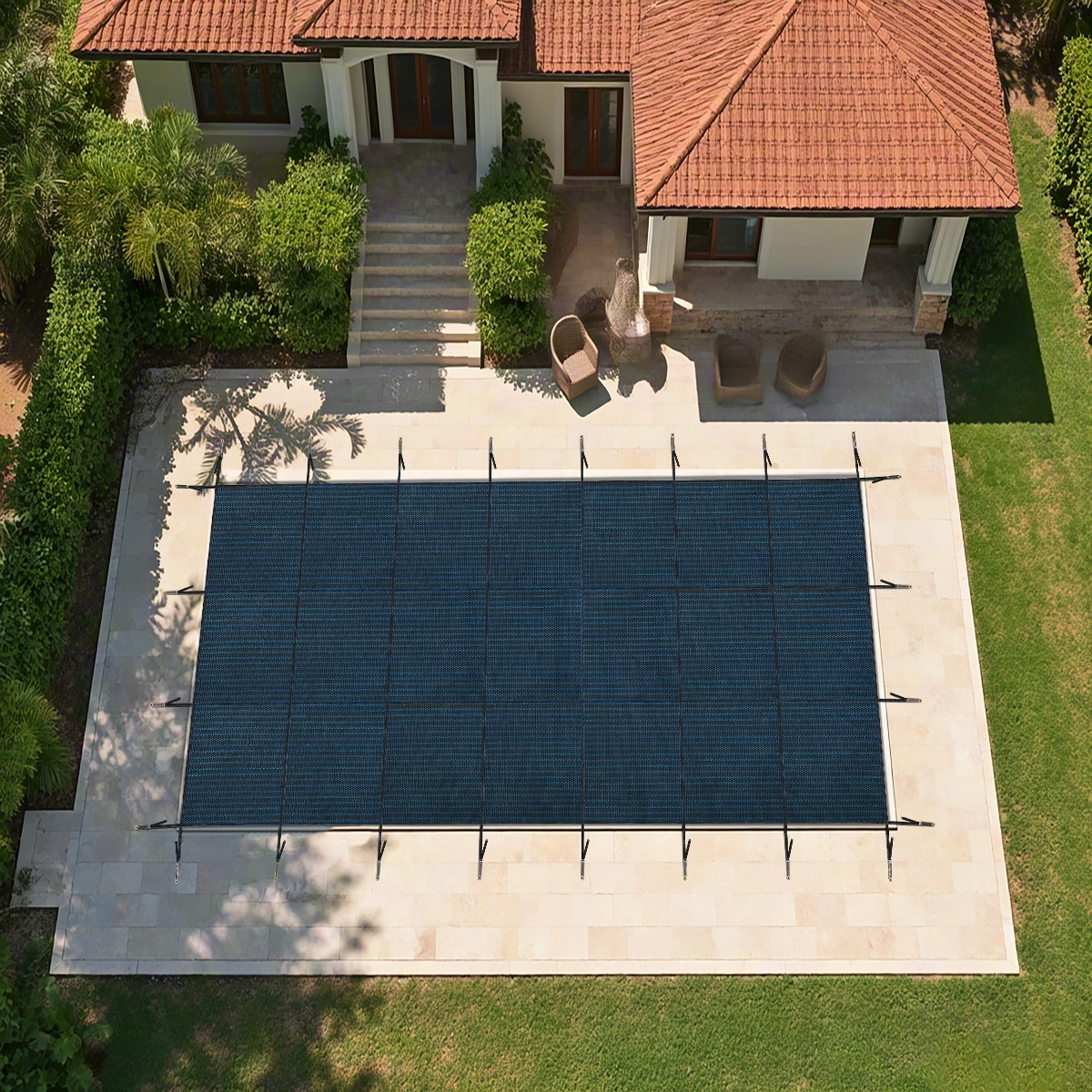 KEOKLE  Swimming Pool Safety Cover Triple Stitched Mesh Polypropylene for 18x38 ft Inground Pools Blue Mesh