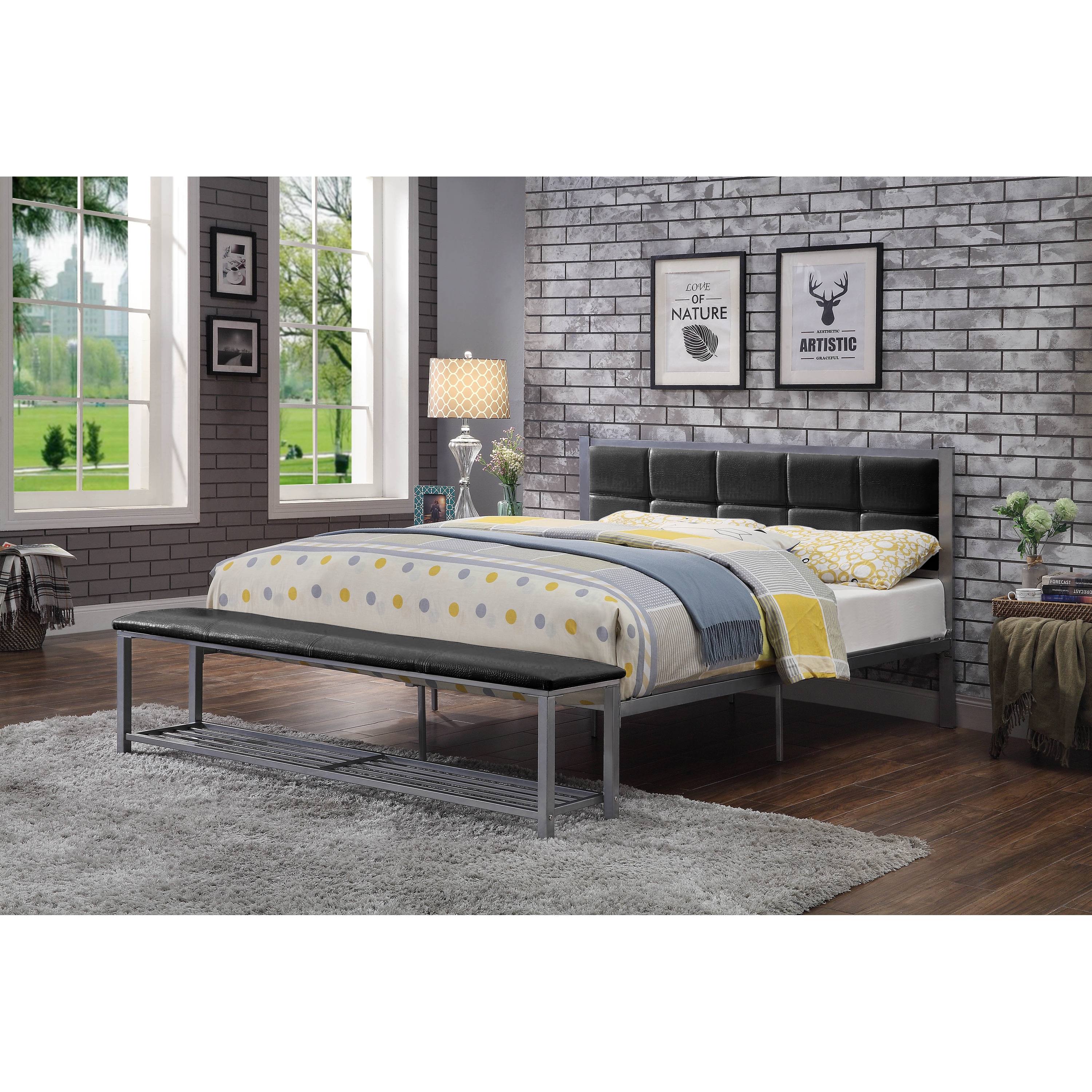 Furniture of America IDF-7076BK-Q Arabel Black Queen Metal Platform Bed with Storage