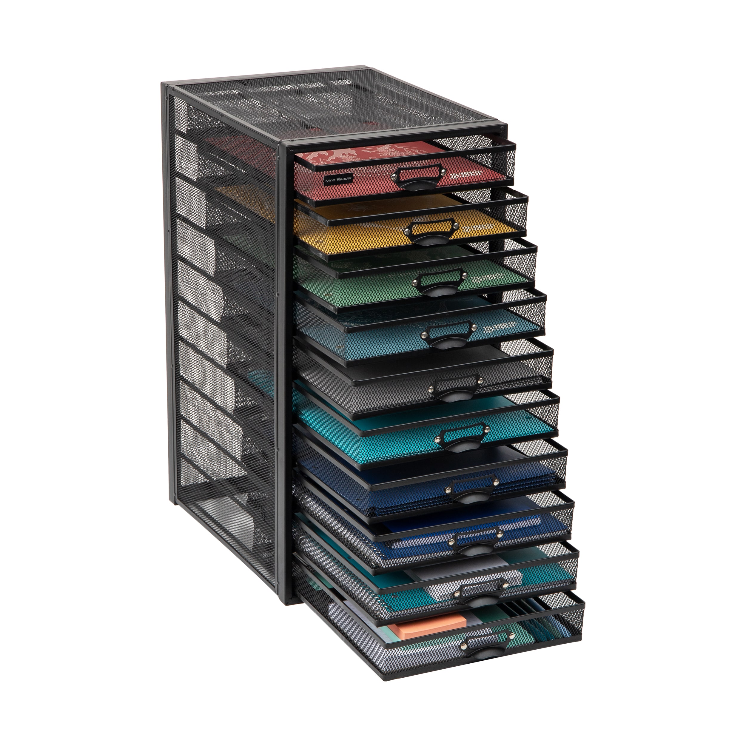 Desktop cabinet with 10 plastic drawers in 2 columns for A4 paper