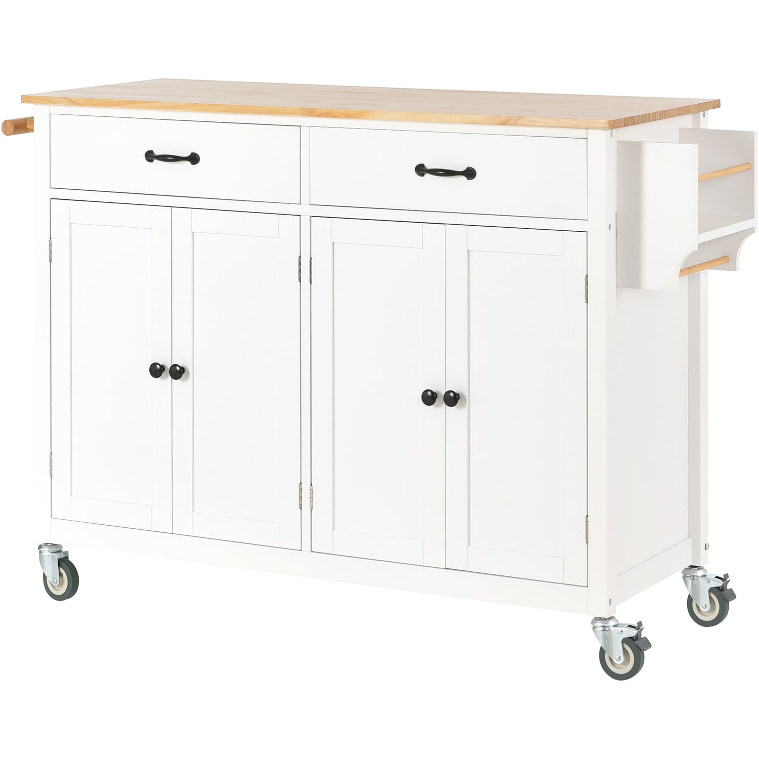 Bybafun YB2600014 White MDF Base with Wood Wood Top Rolling Kitchen Cart ( 18.5-Inches x 54.33-Inches x 36.22-Inches )