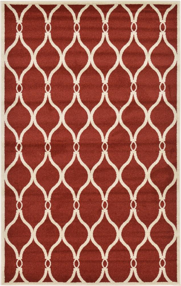 Unique Loom 3124622 Seattle Trellis 5 x 8 (ft) Loomed Polypropylene Red/Beige Rectangular Indoor Trellis Industrial Area rug