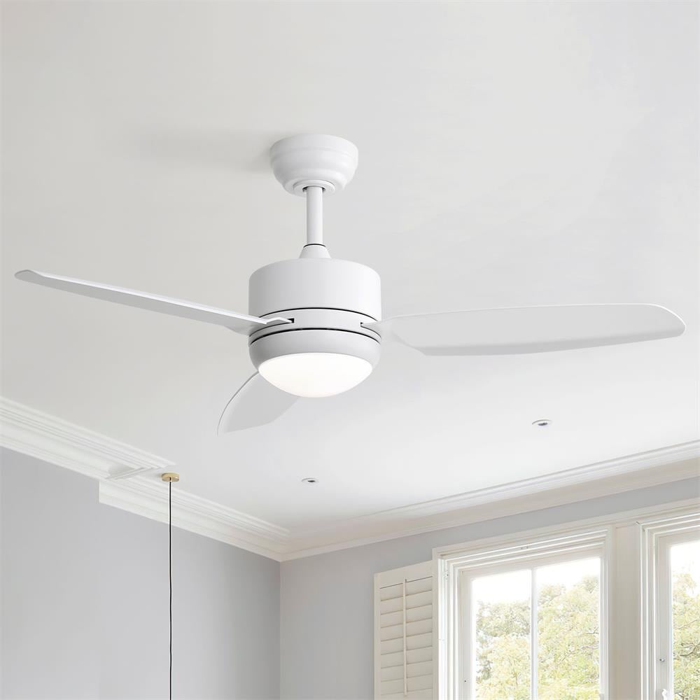 Sofucor LW-46K001-WH 46 inch Modern White Downrod  Indoor White 3 Blades LED Ceiling Fan Light with Remote Control Support Six Speed Ajustable